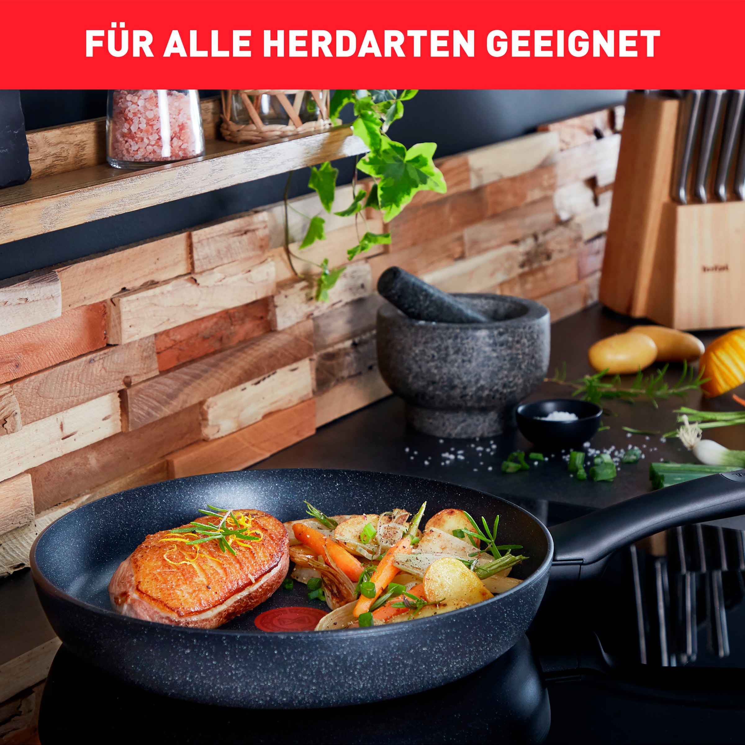 Tefal Bratpfanne »G28102 Black Stone Ø 20 cm«, Aluminium, Mineralia+ Antihaftversiegelung, Thermo-Signal, induktionsgeeignet