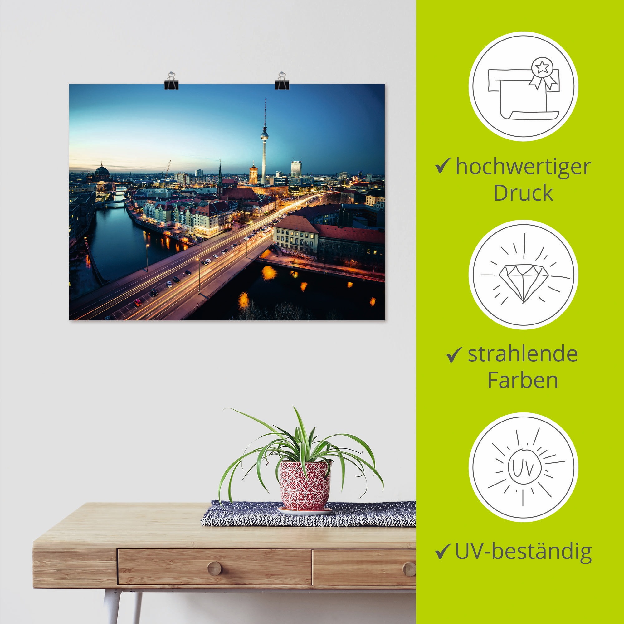 Artland Wandbild »Berlin Cityscape am Abend«, Deutschland, (1 St.), als Leinwandbild, Poster in verschied. Größen