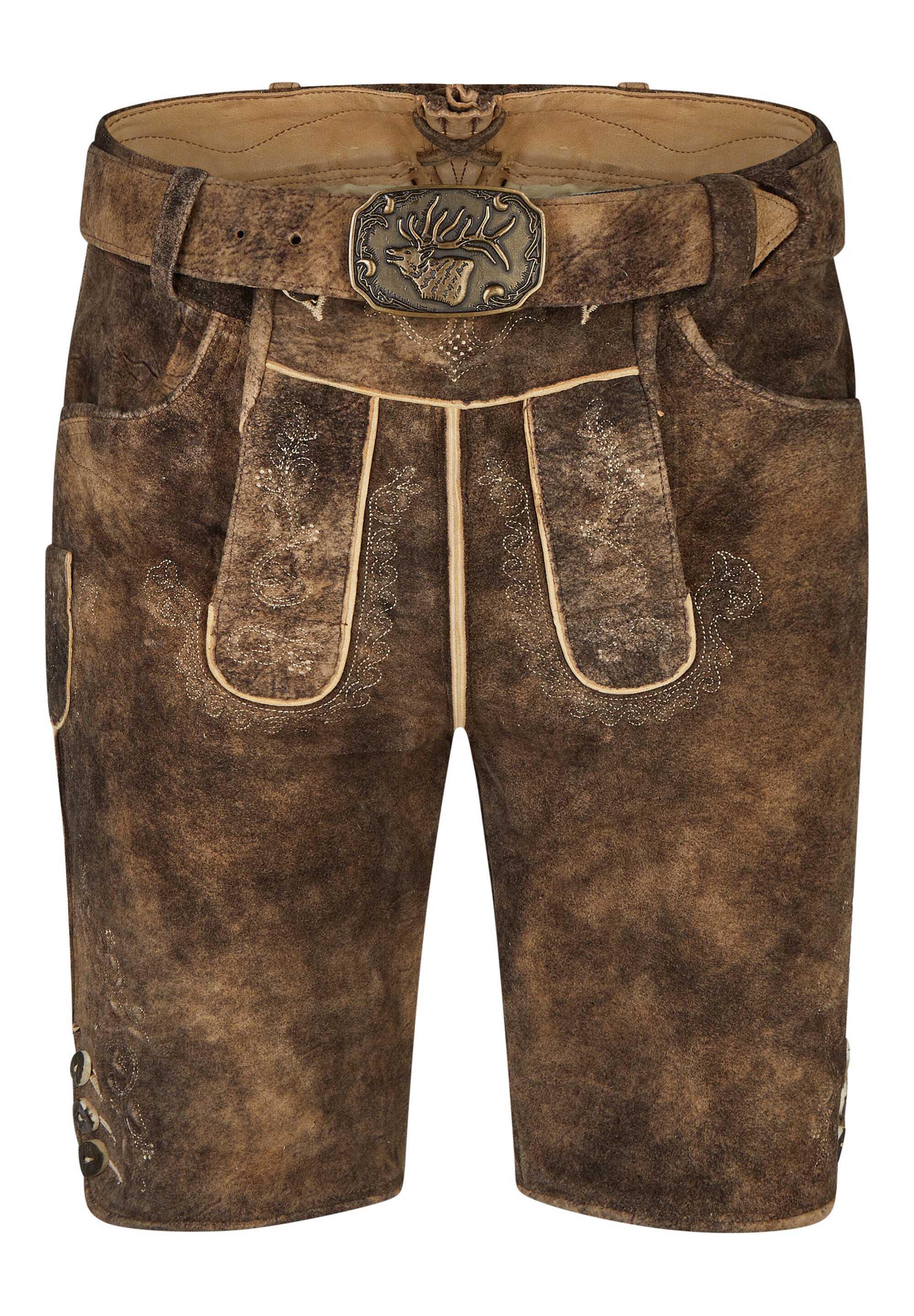 Spieth & Wensky Lederhose »Freud«  Lederhose mit Gürtelschließe, Hirschkopfmotiv