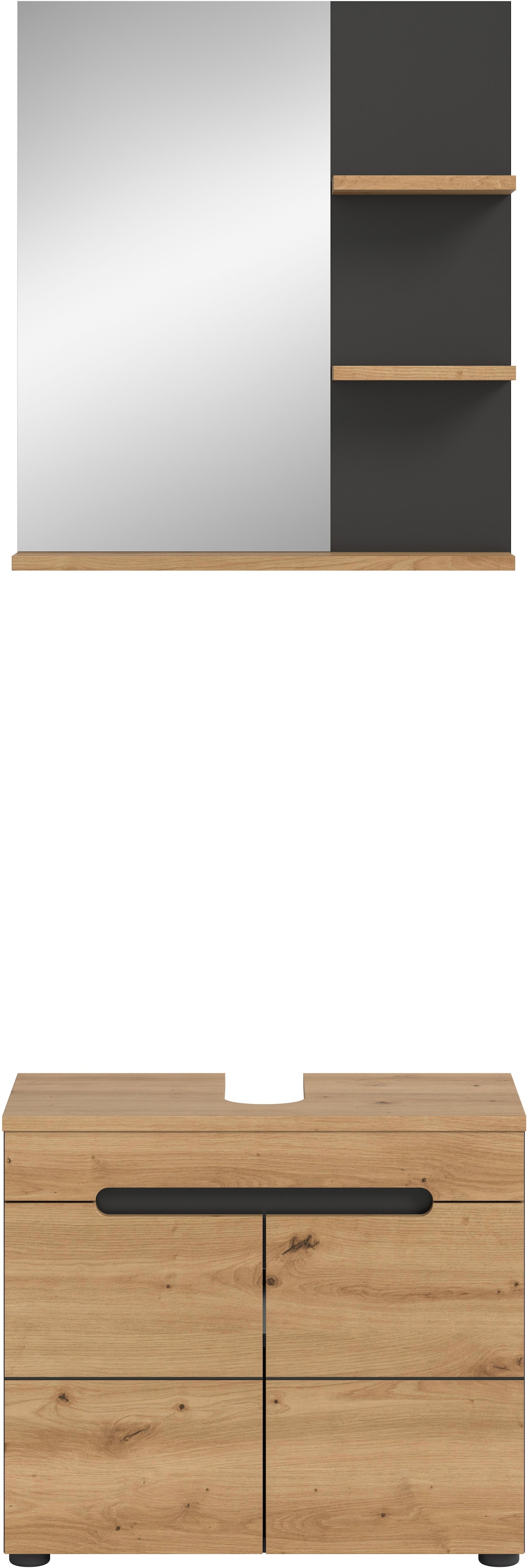 INOSIGN Badmöbel-Set »REHAT, 2-teilig, Breite 63 cm, mit grifflosen Fronten, bestehend aus:«, (2 St.), 1x Waschbeckenunterschrank & 1x Spiegelschrank