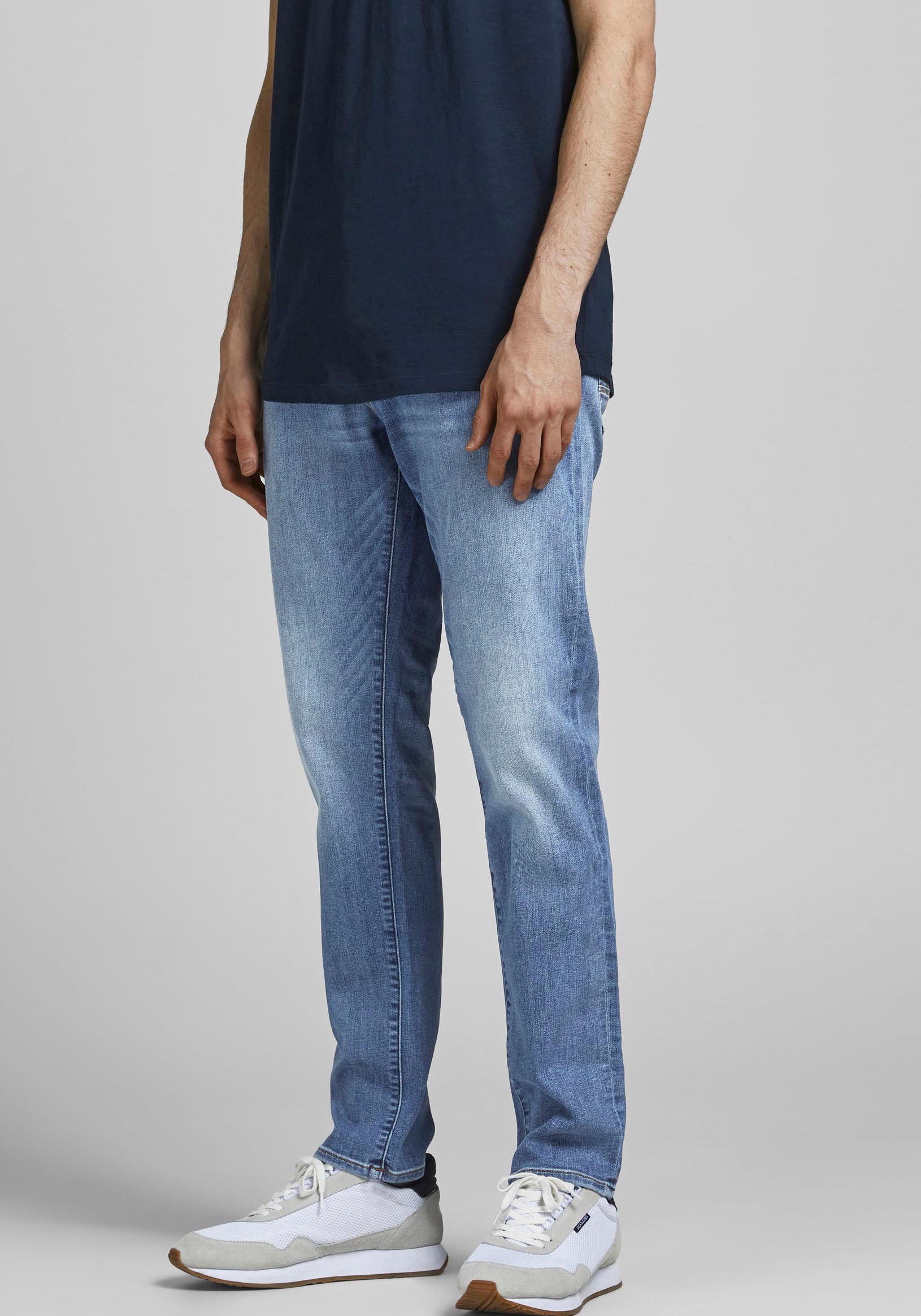 Jack & Jones Slim-fit-Jeans »JJIGLENN – Jeans mit Gürtelschlaufen und Used-Waschung« Used, modisch, slim fit, Denim/Jeans