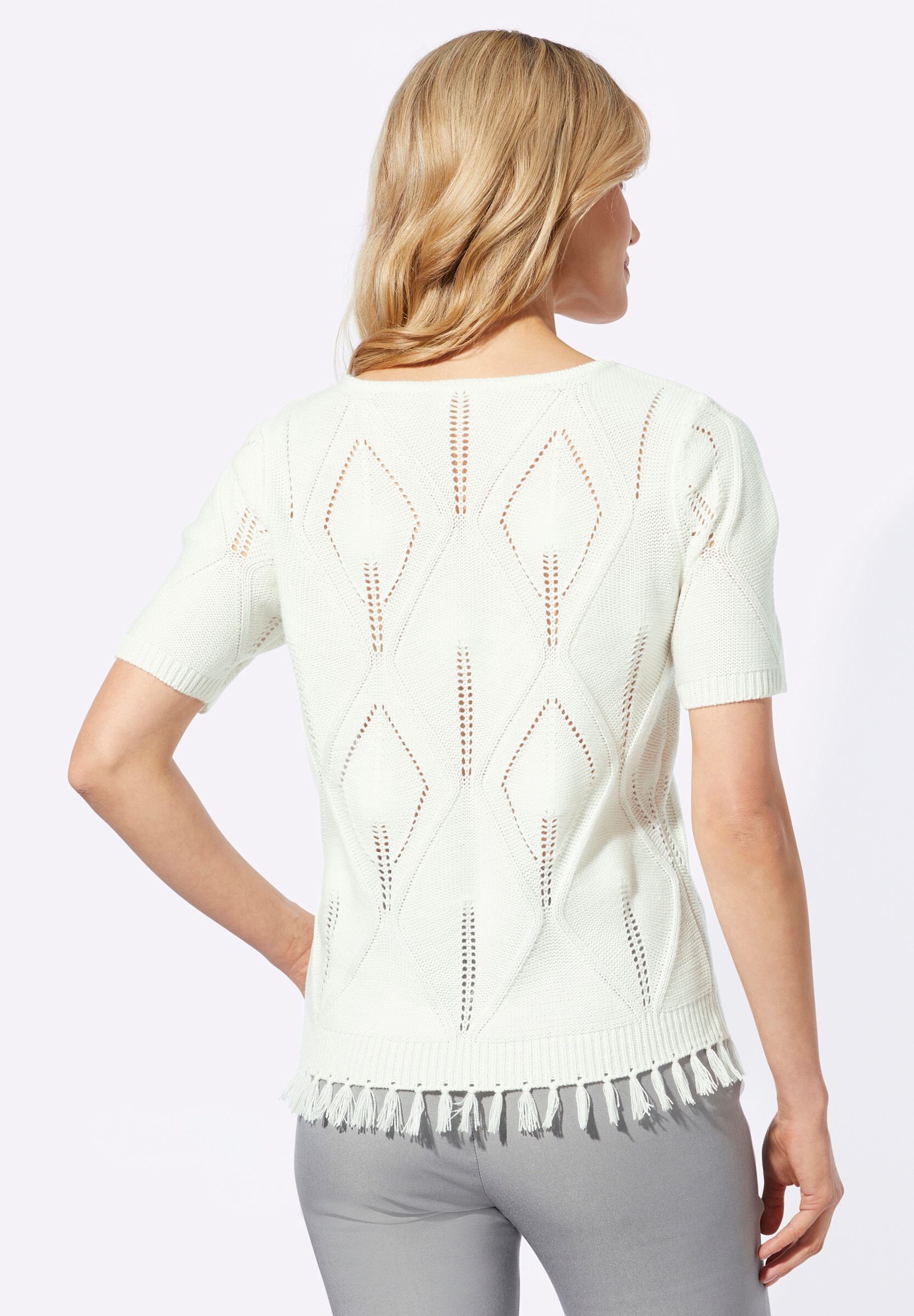 Sieh an! Longpullover »Ajour-Pullover Kurzarmpullover mit Ajourmuster«