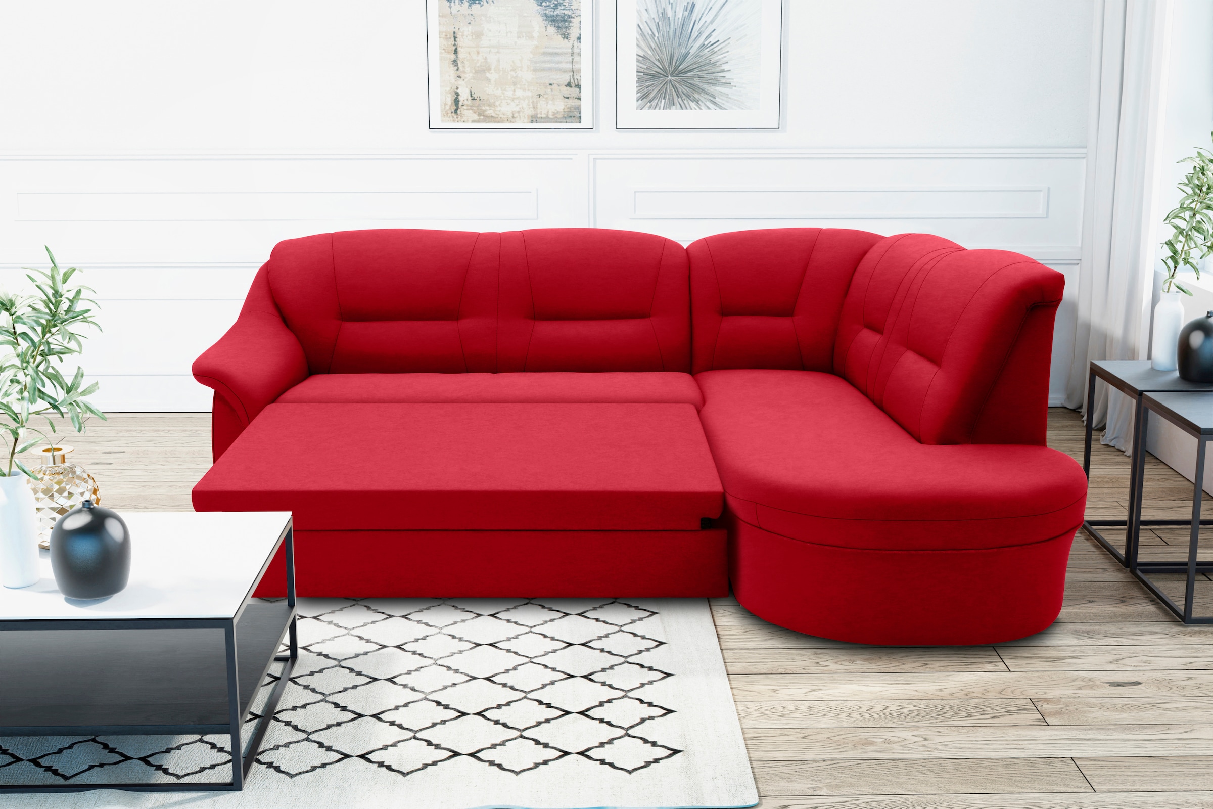 DOMO collection Ecksofa »Faenza für kleine Räume, Stellmaße 232,176cm, komfortabel, L-Form«, mit Ottomane, zeitlos, elegante Armlehnen, wahlweise mit Bettfunktion
