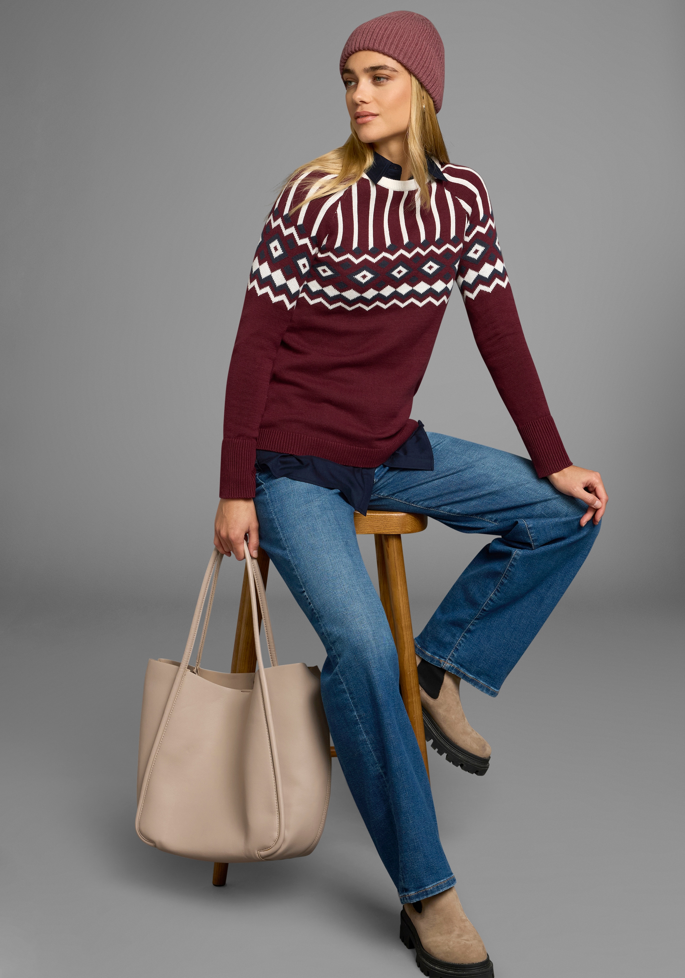 AJC Jacquardpullover, mit Norwegermuster in verschiedenen Farbvarianten