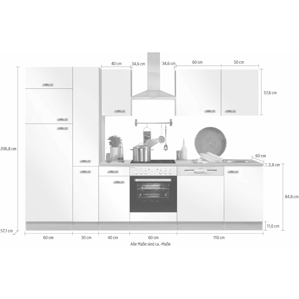 OPTIFIT Küchenzeile »Faro«, ohne E-Geräte, Breite 300 cm