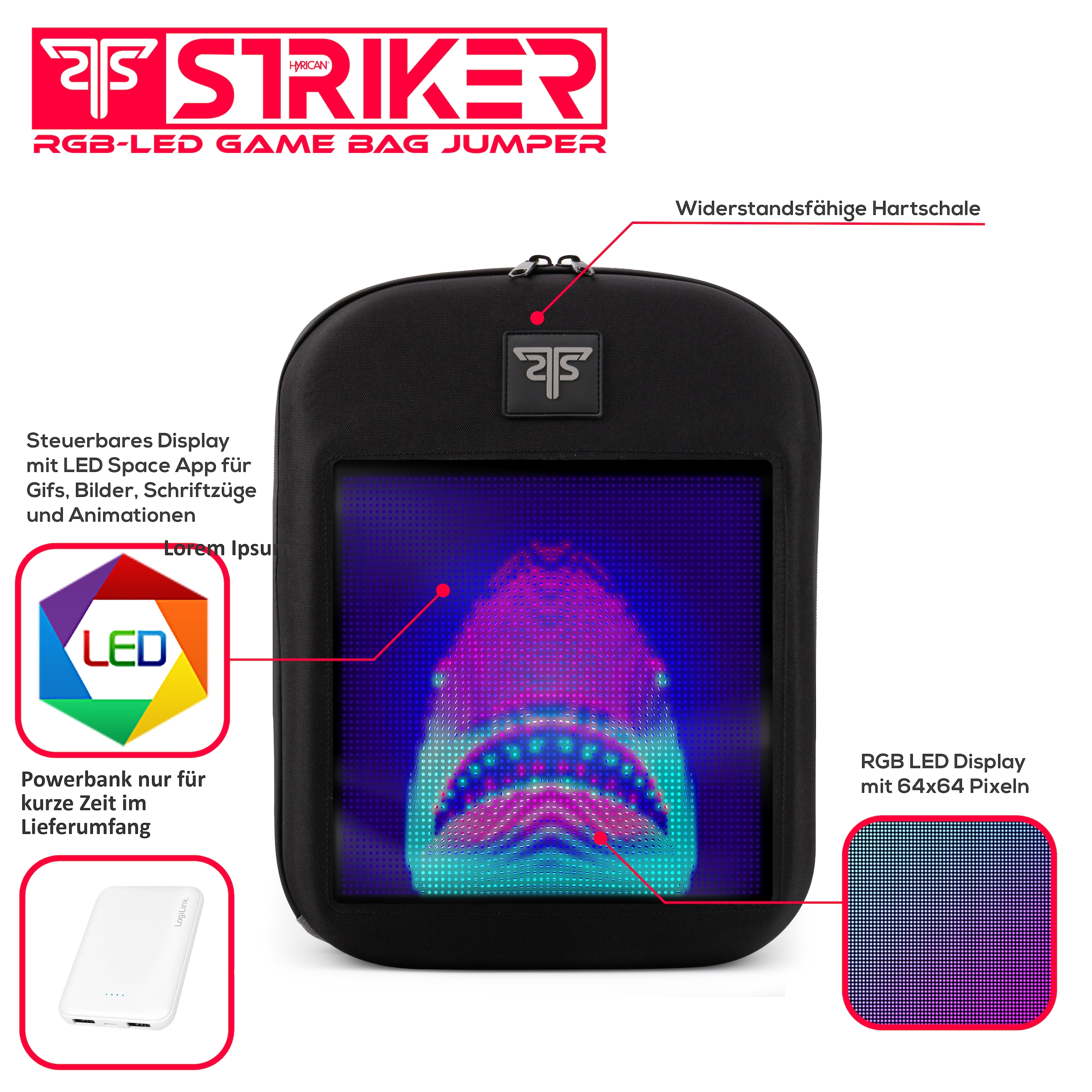 Hyrican Laptoprucksack »Striker Gaming Rucksack inklusive 5000 mAh Powerbank (LiPo)«