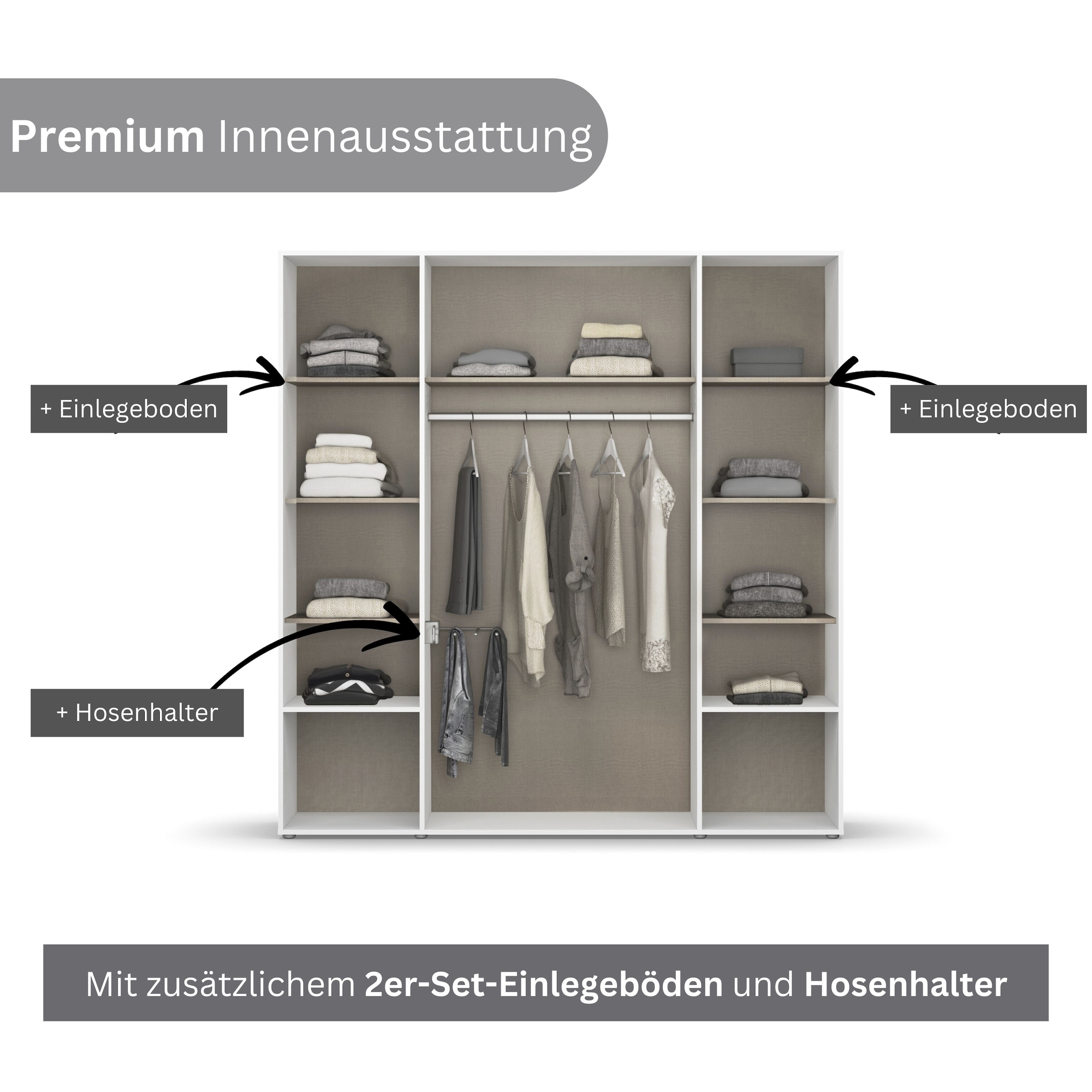rauch Drehtürenschrank »Voyager, Kleiderschrank mit Außenschubkästen, Garderobe«, (in 3 verschiedenen Ausstattungen BASIC/CLASSIC/PREMIUM), Made in Germany