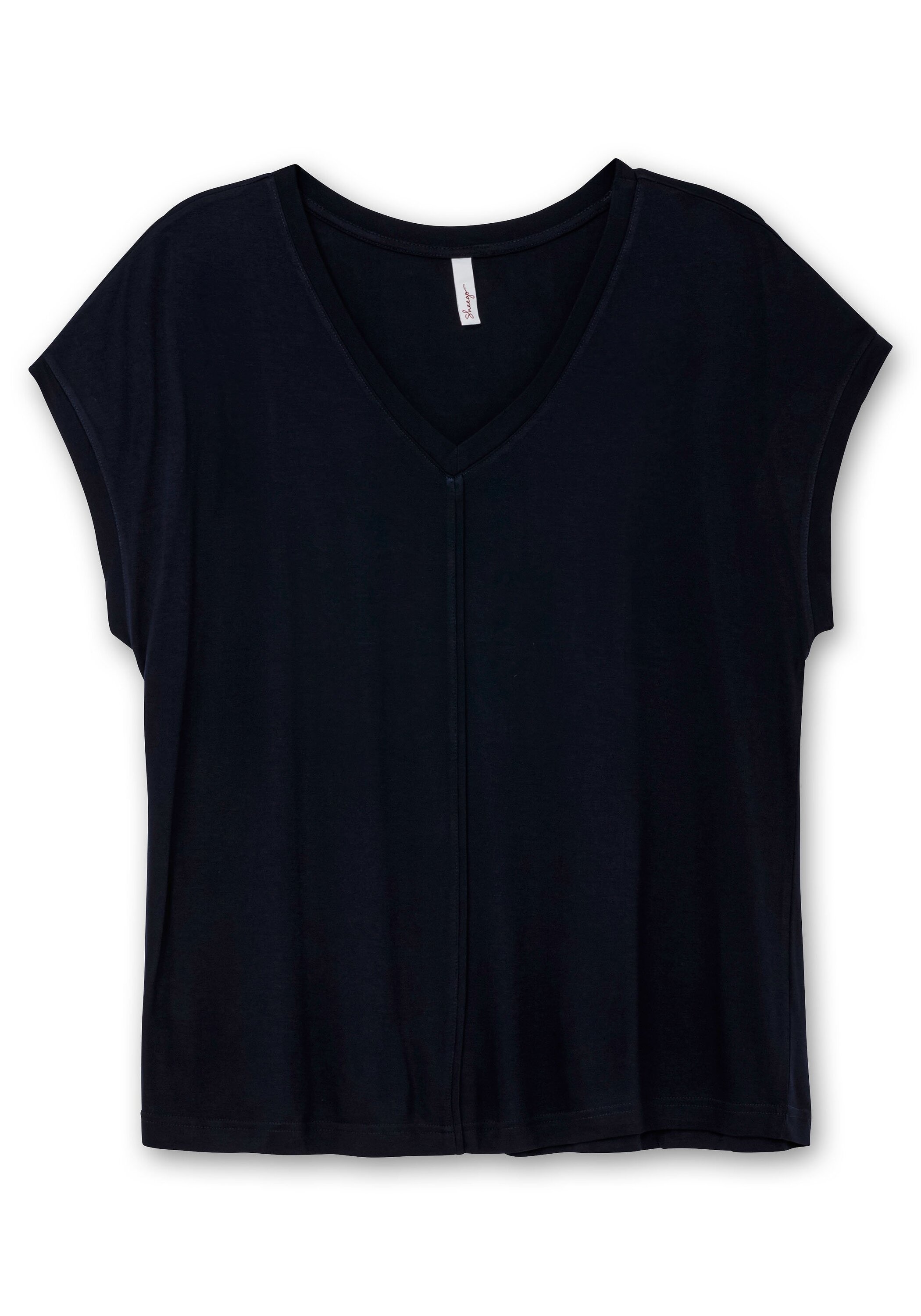 Sheego T-Shirt »Shirt mit V-Ausschnitt und Zierpaspel vorn«