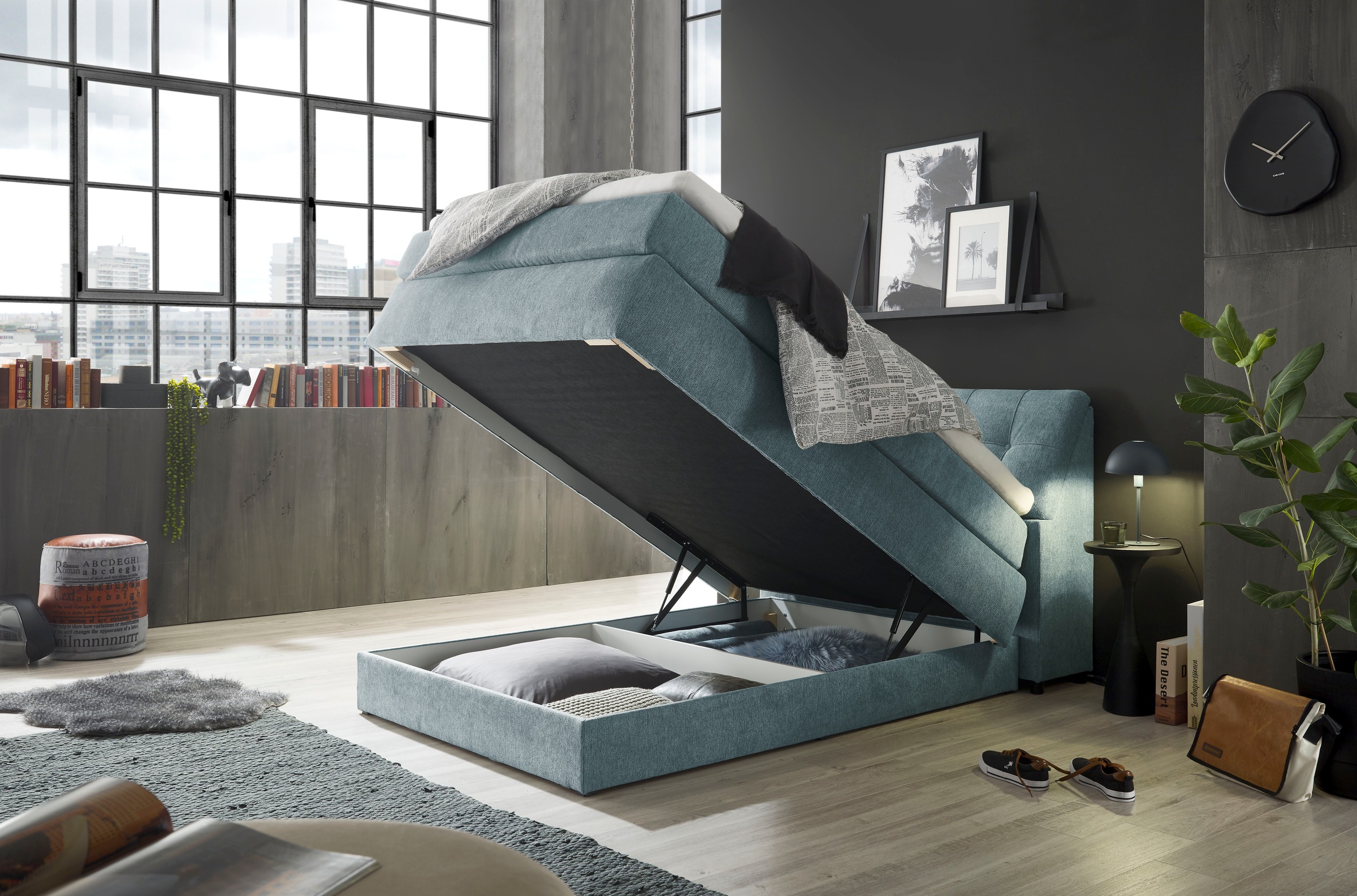 set one by Musterring Boxspringbett »Fairfield«, mit Bettkasten, Kopfteil in Kassettenoptik, Breite 120 oder 140 cm