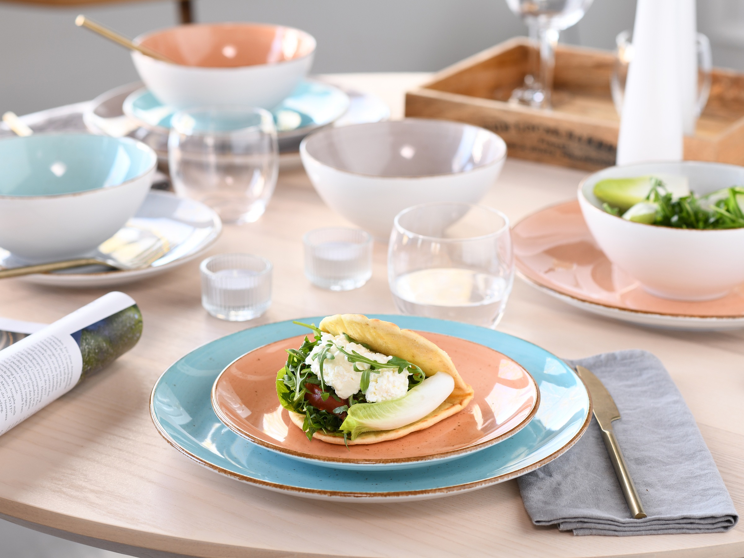 CreaTable Kombiservice »Geschirr-Set VINTAGE NATURE«, (Set, 16 tlg., Kaffeeservice und Tafelservice im Set, für 4 Personen), Service, handgemalt, gesprenkelt, 16 Teile, für 4 Personen