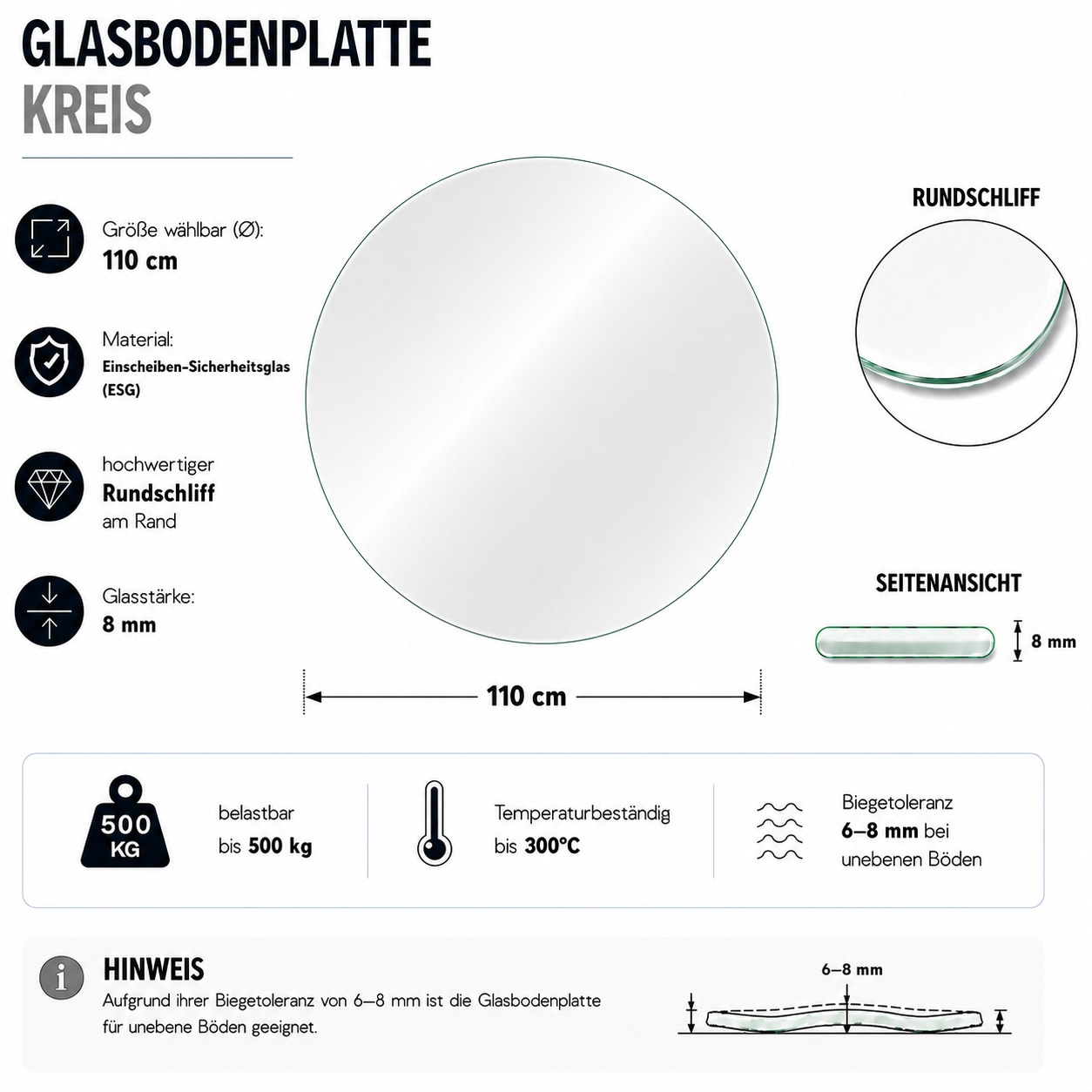 Hanseatic Bodenschutzplatte »Kreis Glas Ø110x0,8« Funkenschutzplatte