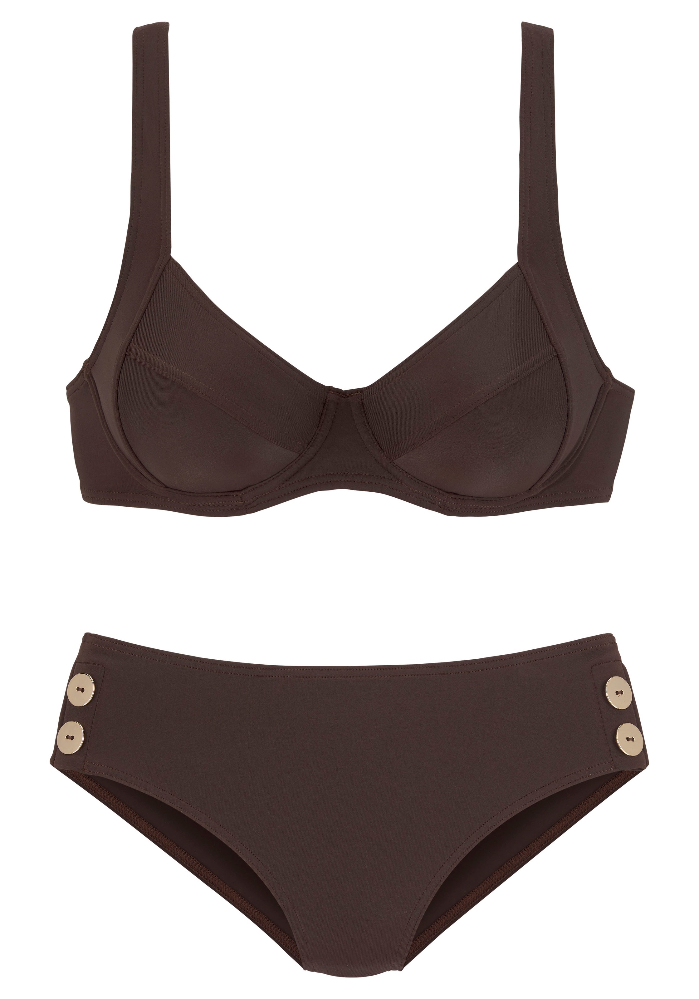 Vivance, Damen, Bügel-Bikini mit goldfarbenen Zierknöpfen, dunkelbraun, Cup C, 42 - Cup C, dunkelbraun, In verschiedenen Trendfarben