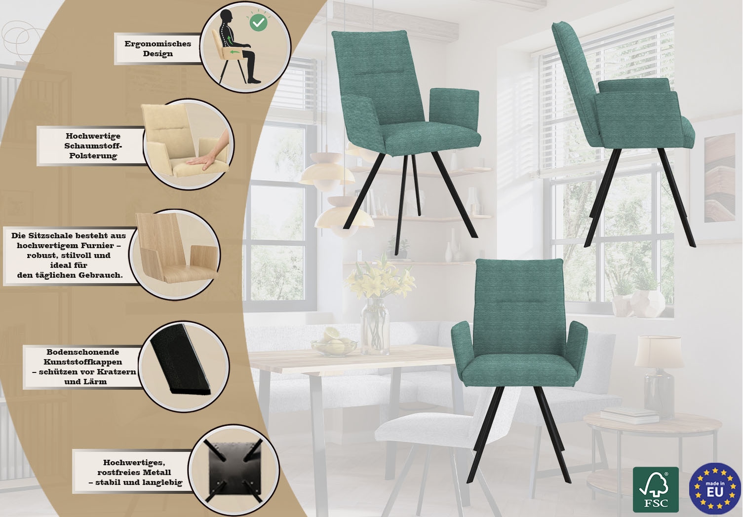 OTTO home Armlehnstuhl »Sava« (Set) 2 Stk.Metallgestell