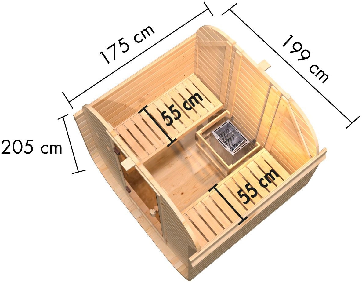 Karibu Fasssauna »Quadro 1« Ofen 9 kW integr. Strg