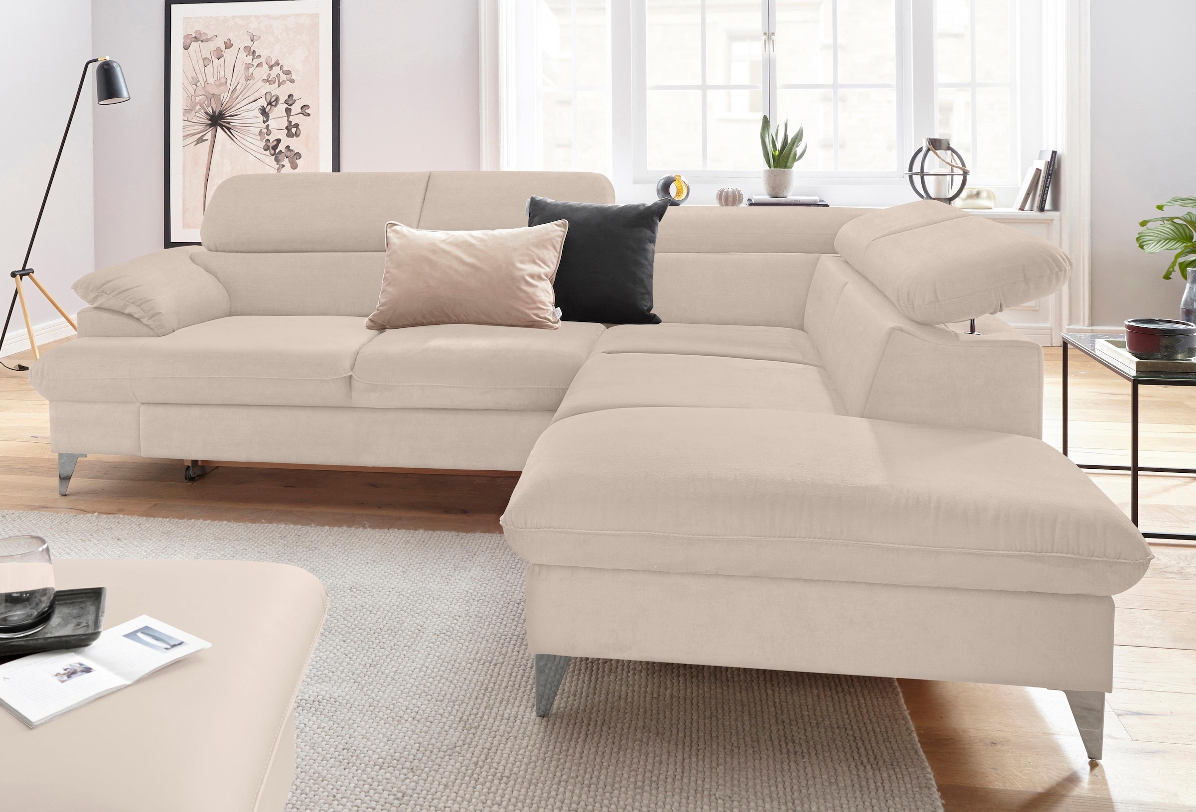 COTTA Polstergarnitur »Caluso L-Form«, Set bestehend aus: Ecksofa mit Kopfteilverstellung & Hocker