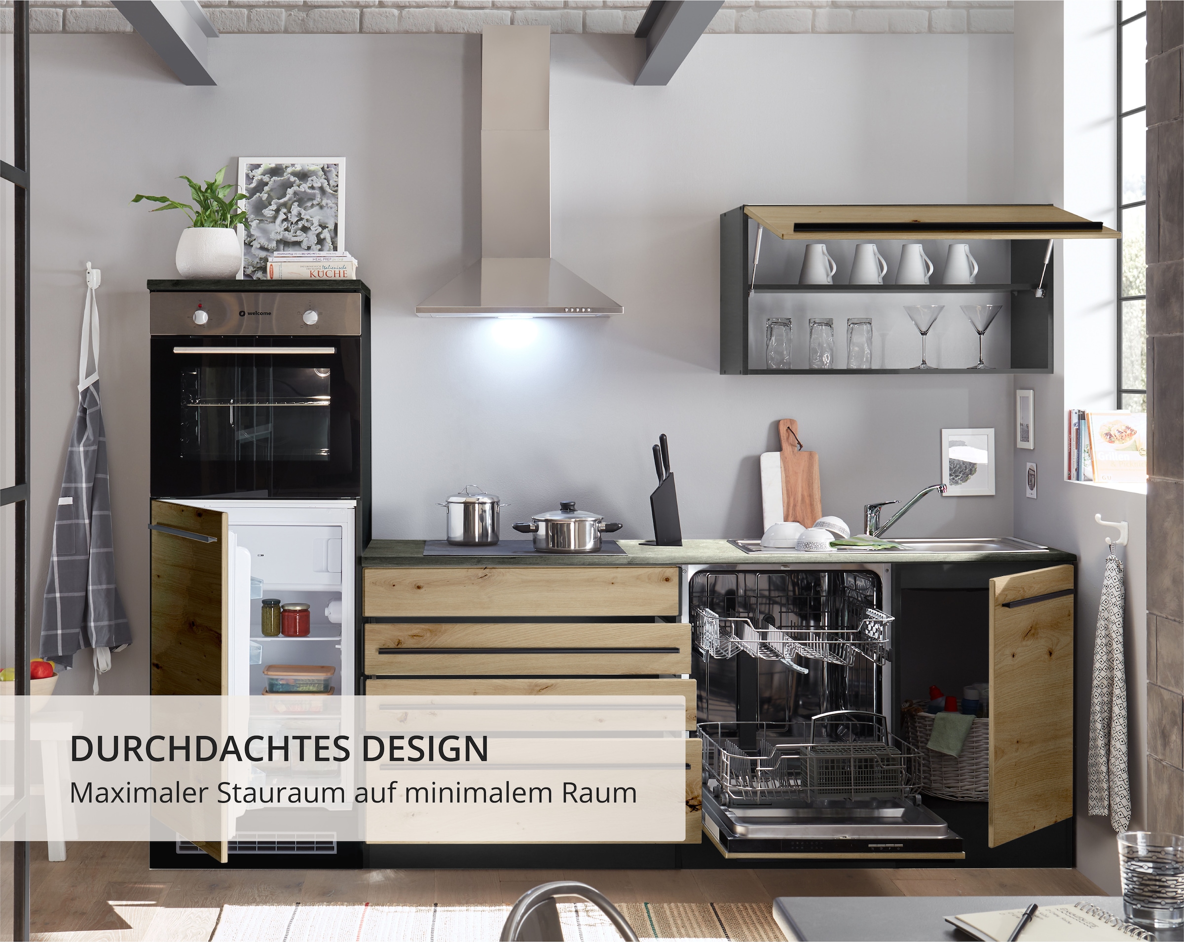 BASIC by Balculina Küchenzeile »Jazz«, Breite 260 cm, wahlweise mit E-Geräten