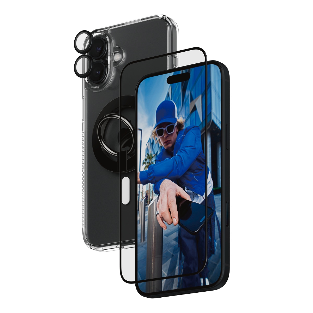 PanzerGlass Displayschutzglas »4-in-1 Protection, Glass, Hoops, Case, Ring Mount«, für Apple iPhone 16 Plus, Displayschutzfolie, Schutzfolie, Bildschirmschutz, kratz- & stoßfest