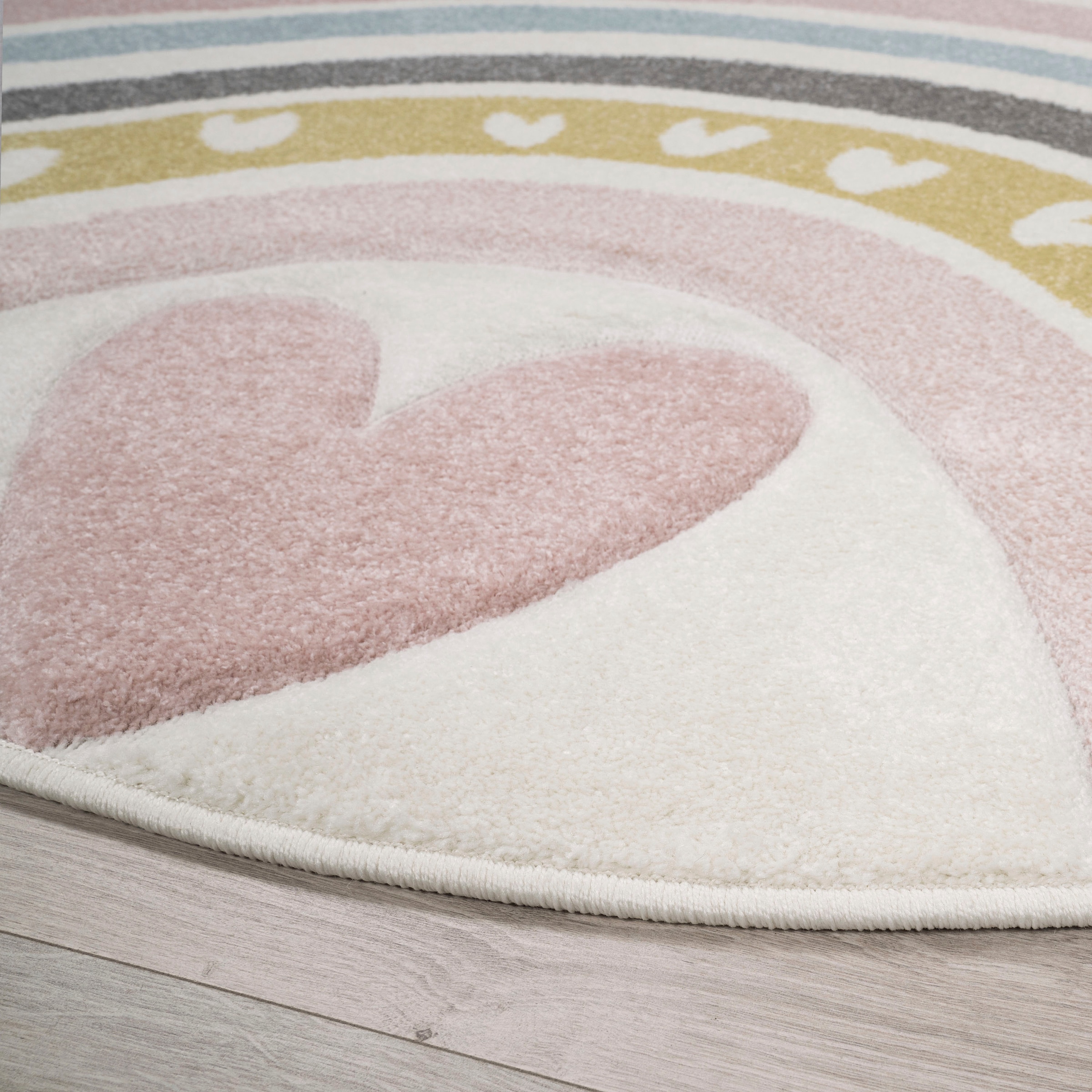 Paco Home Kinderteppich »Cosmos 351«, rund, 16 mm Höhe, Kurzflor, Spielteppich, Motiv Regenbogen & Herz, Kinderzimmer