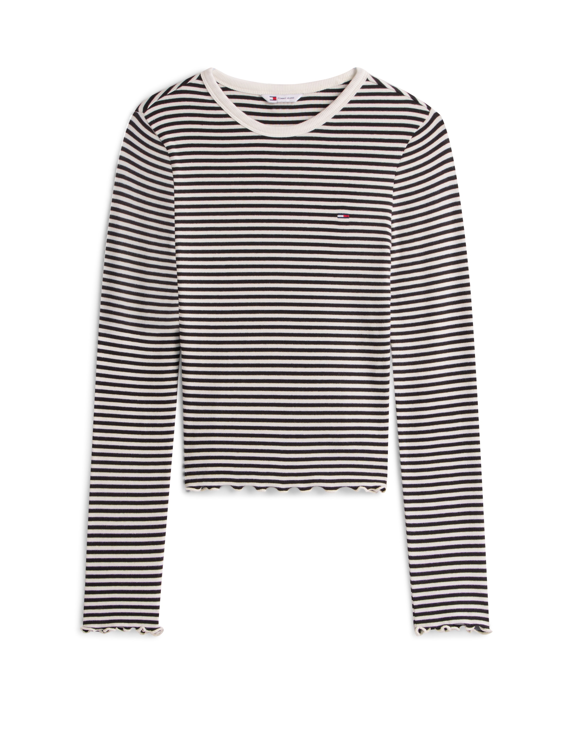 Tommy Jeans Langarmshirt »TJW SLIM SH LETTUCE EDGE RIB LS« mit gerippter Struktur, gewellter Saum