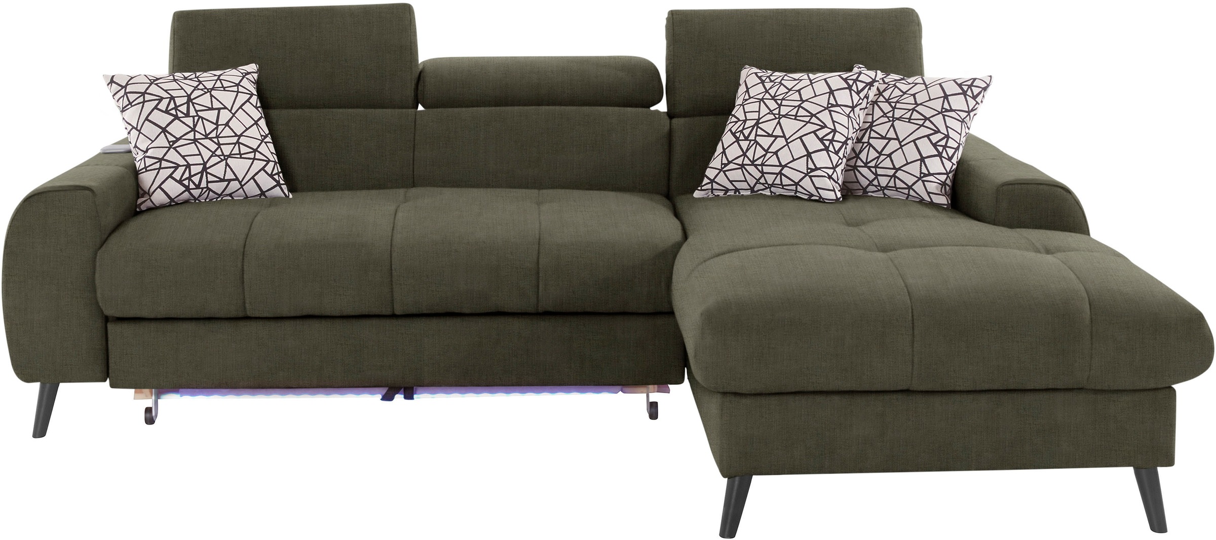 COTTA Ecksofa »Mia L-Form mit 3 Zierkissen«, wahlweise mit Bettfunktion, Bettkasten, Beleuchtung & Wireless-Charger