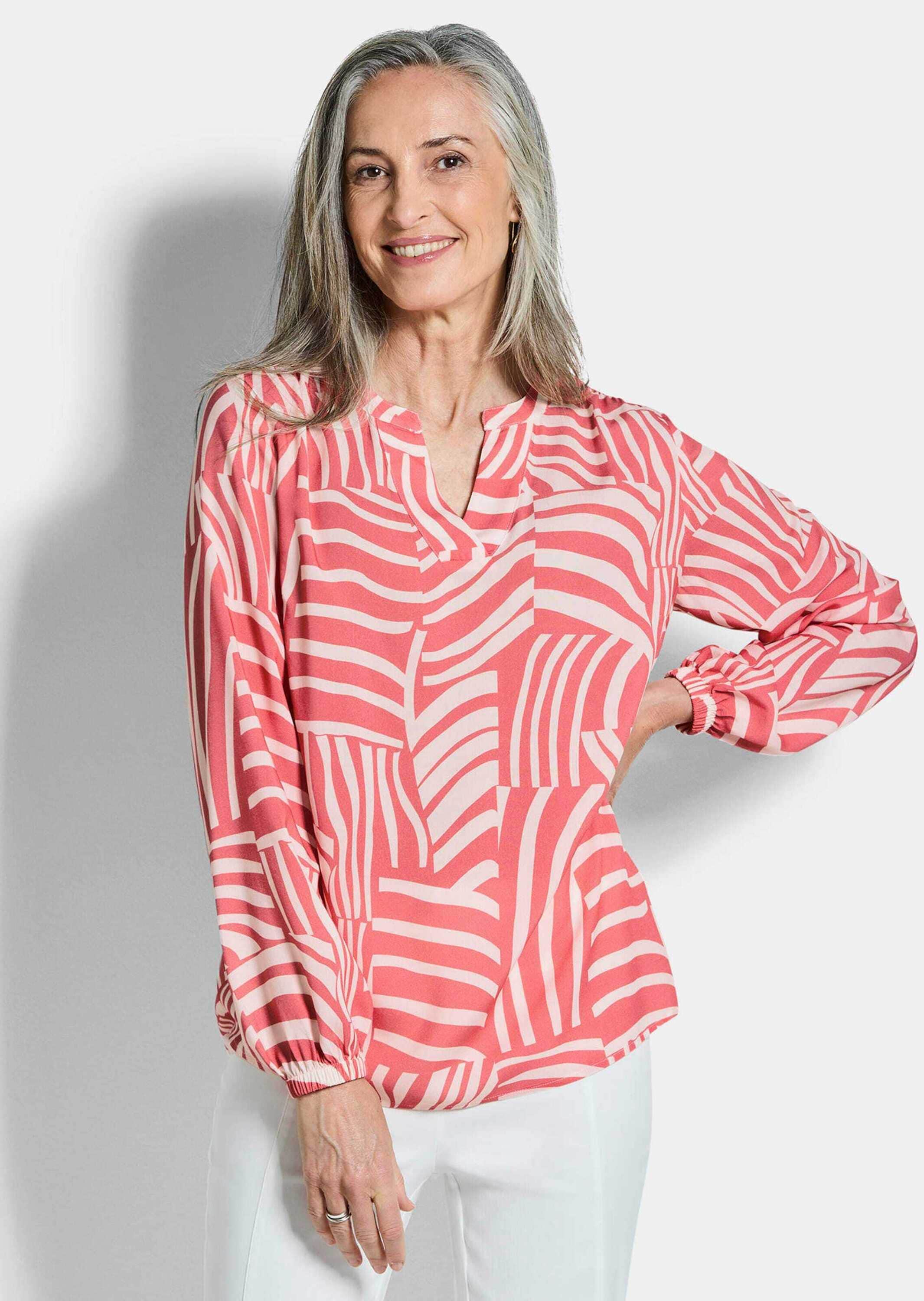 GOLDNER Schlupfbluse »Grafische Viskosebluse mit Schlitz« Gummibündchen am Armabschluss