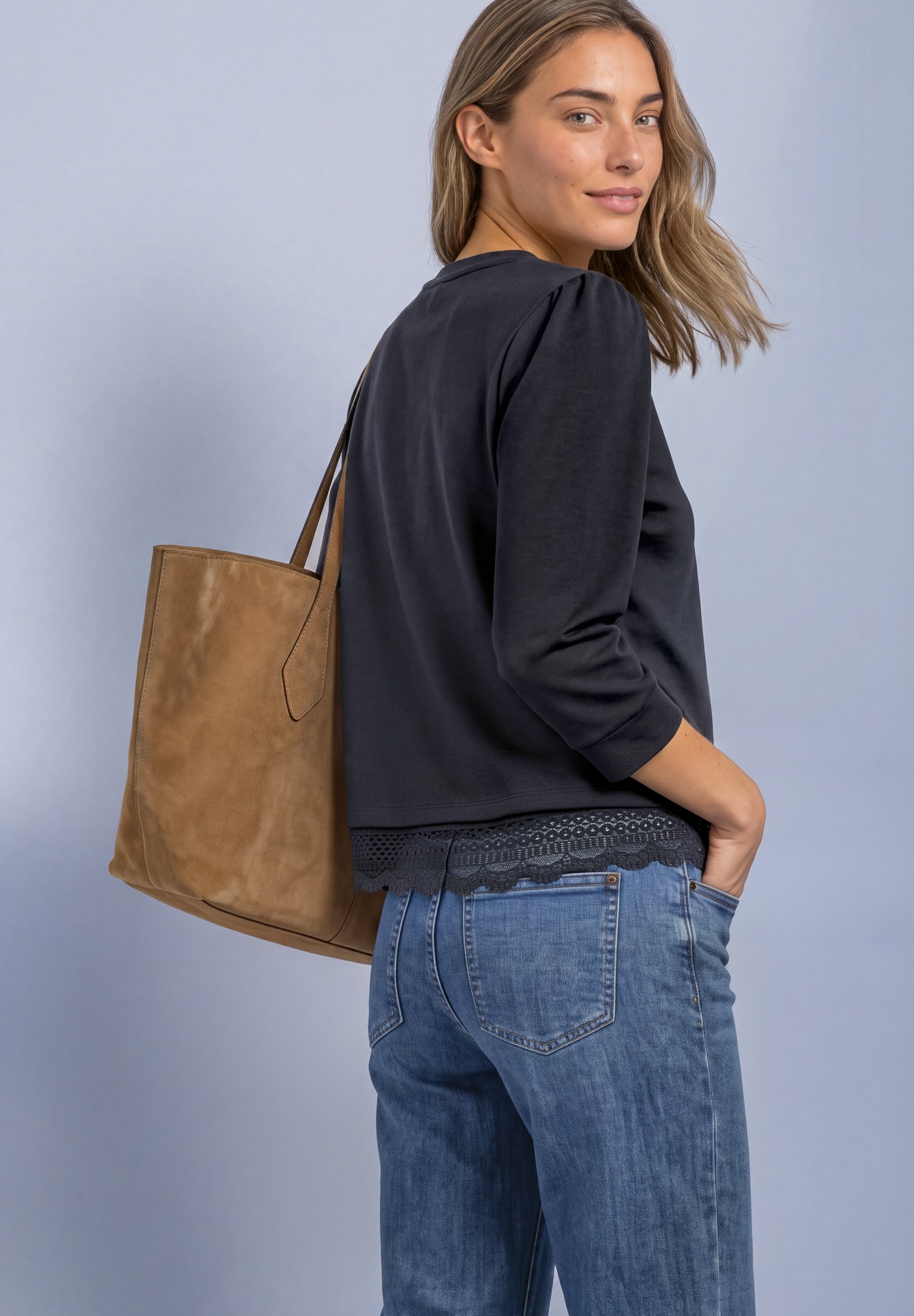 STREET ONE 3/4-Arm-Shirt mit Spitzenkante am Saum / mit Stretch
