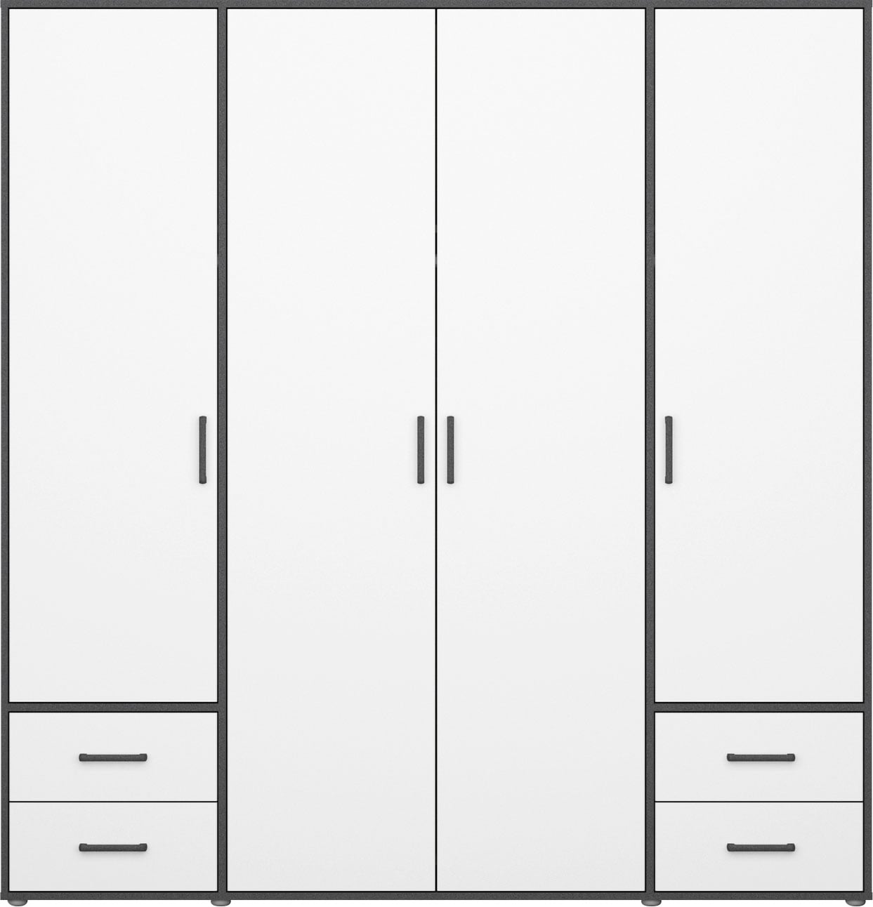 rauch Drehtürenschrank »Kleiderschrank Schrank Garderobe Wäscheschrank VOYAGER«, (in 3 verschiedenen Ausstattungen BASIC/CLASSIC/PREMIUM), moderne Griffe in Graumetallic mit Außenschubkästen MADE IN GERMANY