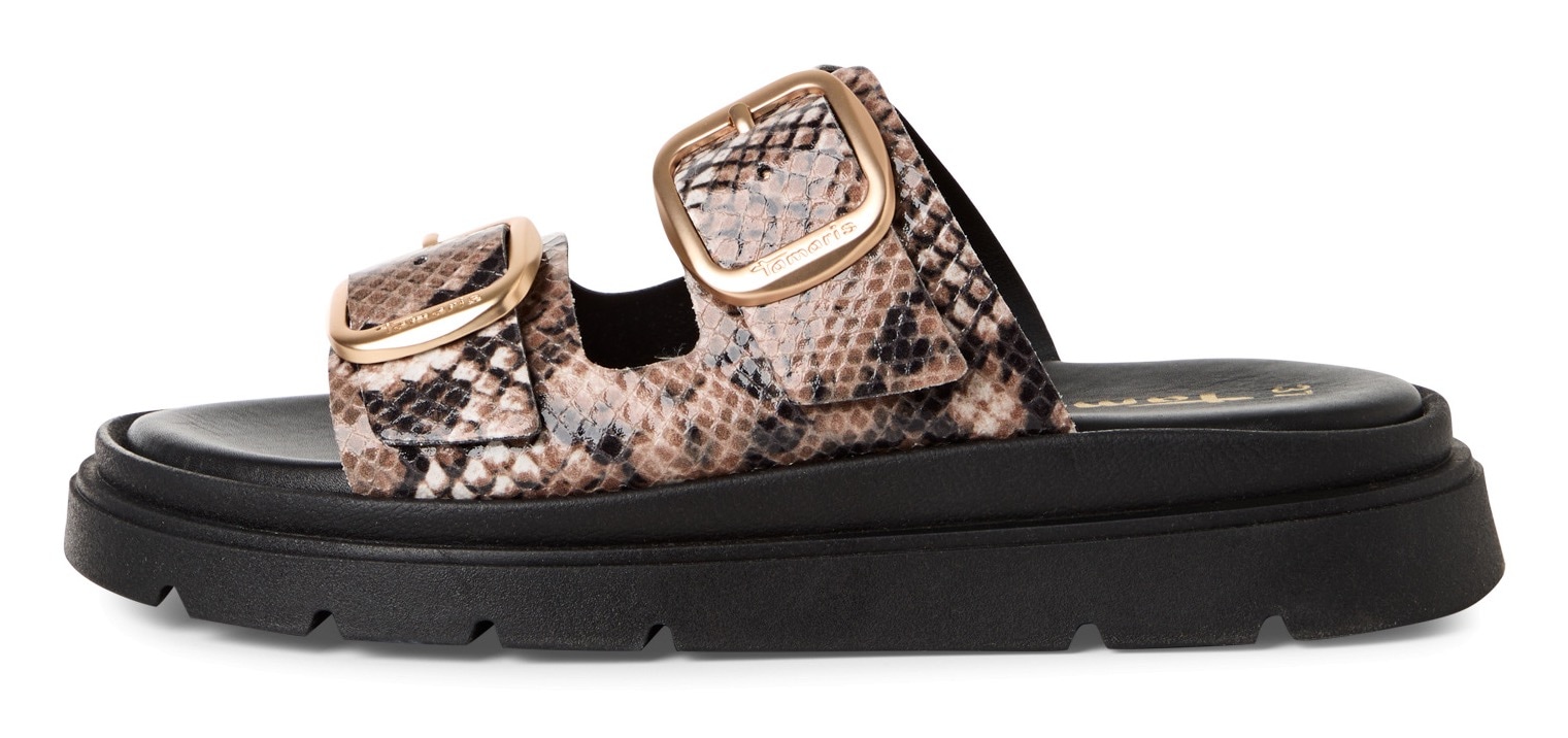 Tamaris Pantolette  , Keilabsatz, Sommerschuh, Schlupfschuh, verstellbare Schnallen