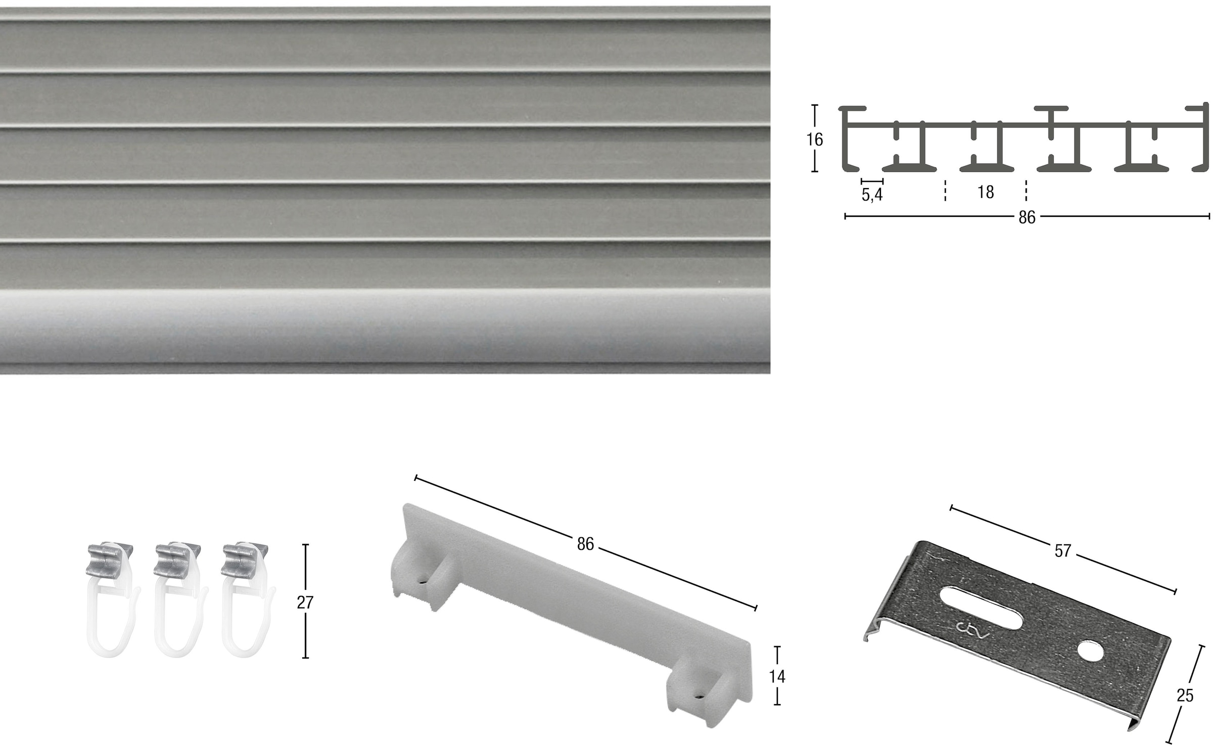 GARESA Gardinenschiene »Flächenvorhangschiene SMART«, 5 läufig-läufig,  Wunschmaßlänge, für Paneele, für Vorhänge, verlängerbar, Deckenmontage