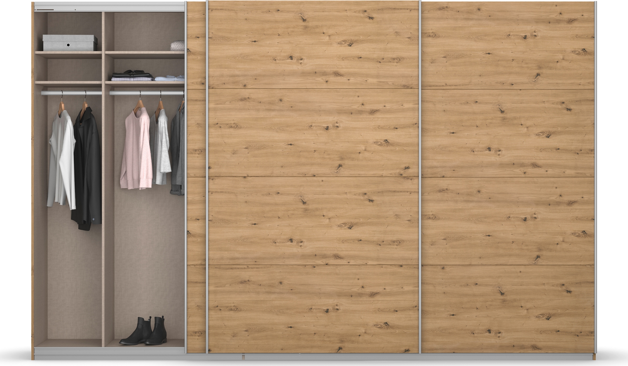 rauch Schwebetürenschrank »Kleiderschrank Schrank Garderobe KOLUNA mit Dekor-Front«, (Breiten 203/271/315/360 cm Höhen 210/229 cm), inkl. 2 Innenschubladen sowie extra Einlegeböden MADE IN GERMANY