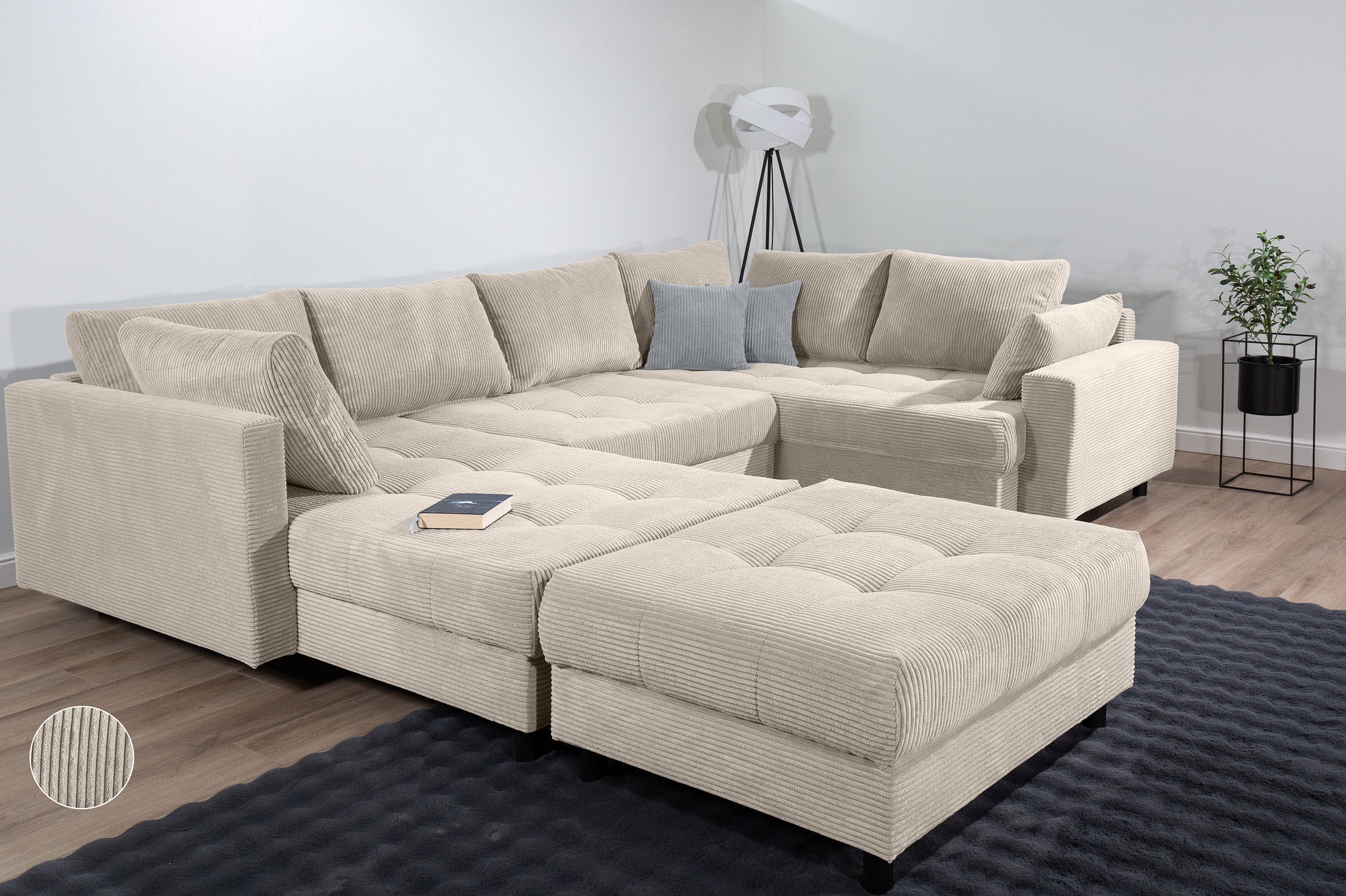 COLLECTION AB Wohnlandschaft »Toni U-Form mit Armlehne« inkl. Hocker und Zierkissen in abgesetzter Farbe, mit Bonnelfederkern