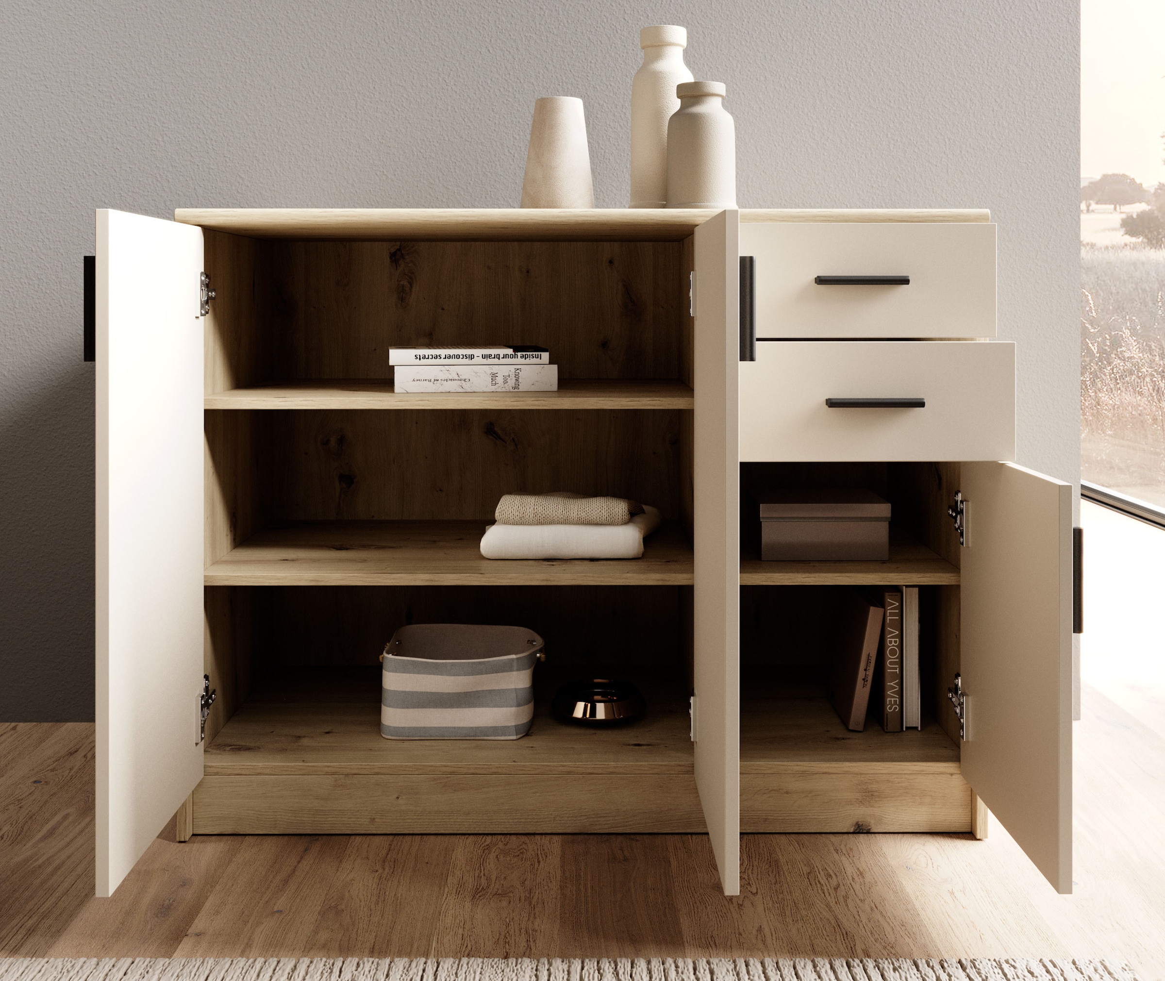 HBZ Sideboard »Nelly Kommode, BxHxT 109x86x50cm«, (1 St.), Breite 109cm, Einlegeböden verstellbar, foliert