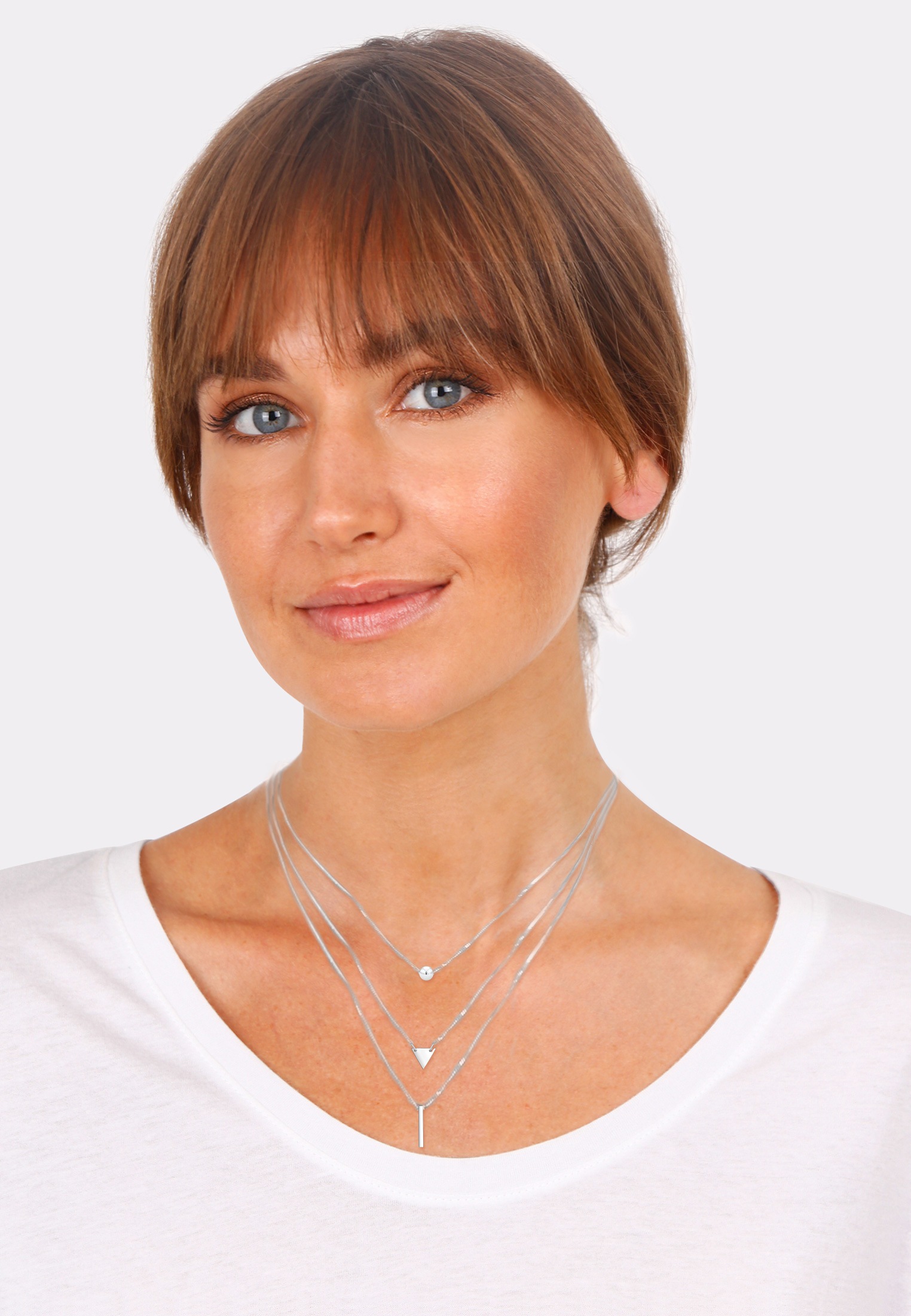Elli Silberkette »Halskette Layer Kugel Dreieck Rechteck Geo 925 Silber«