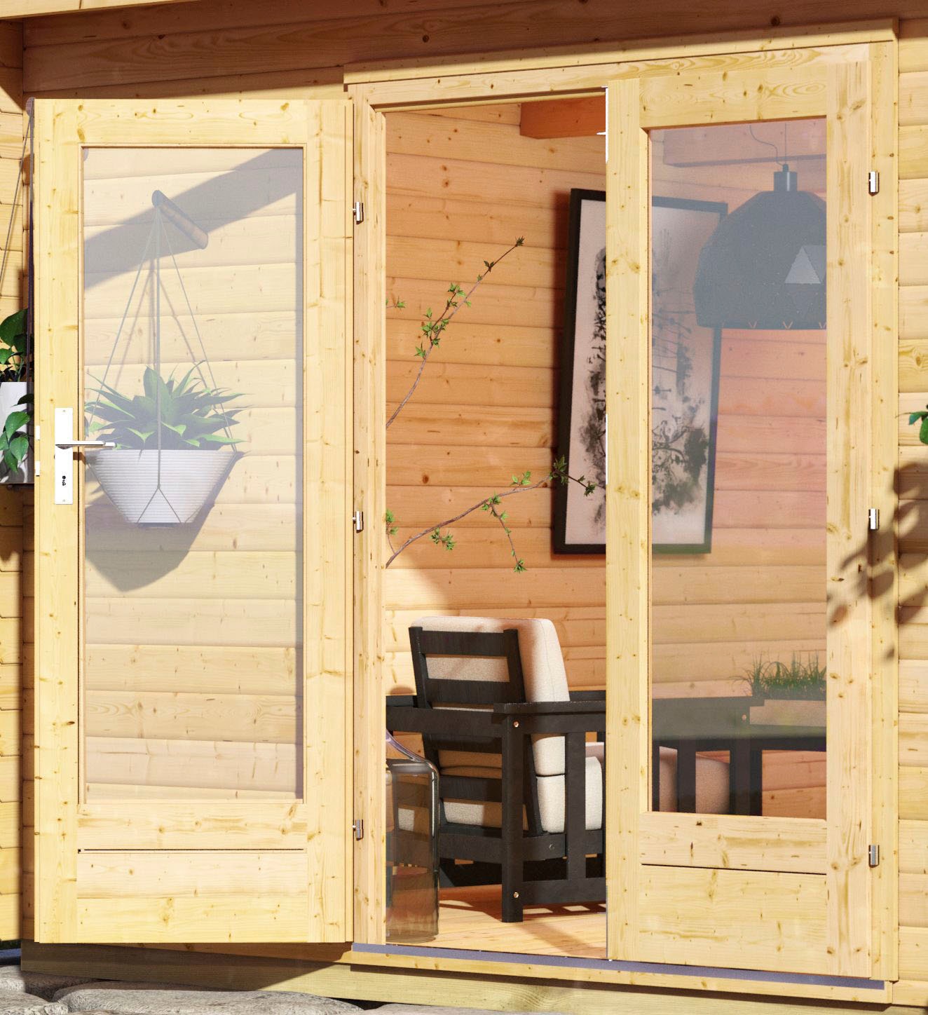 Karibu Gartenhaus »Rabensee 2 SET« naturbelassen mit Anbaudach 3,3 m