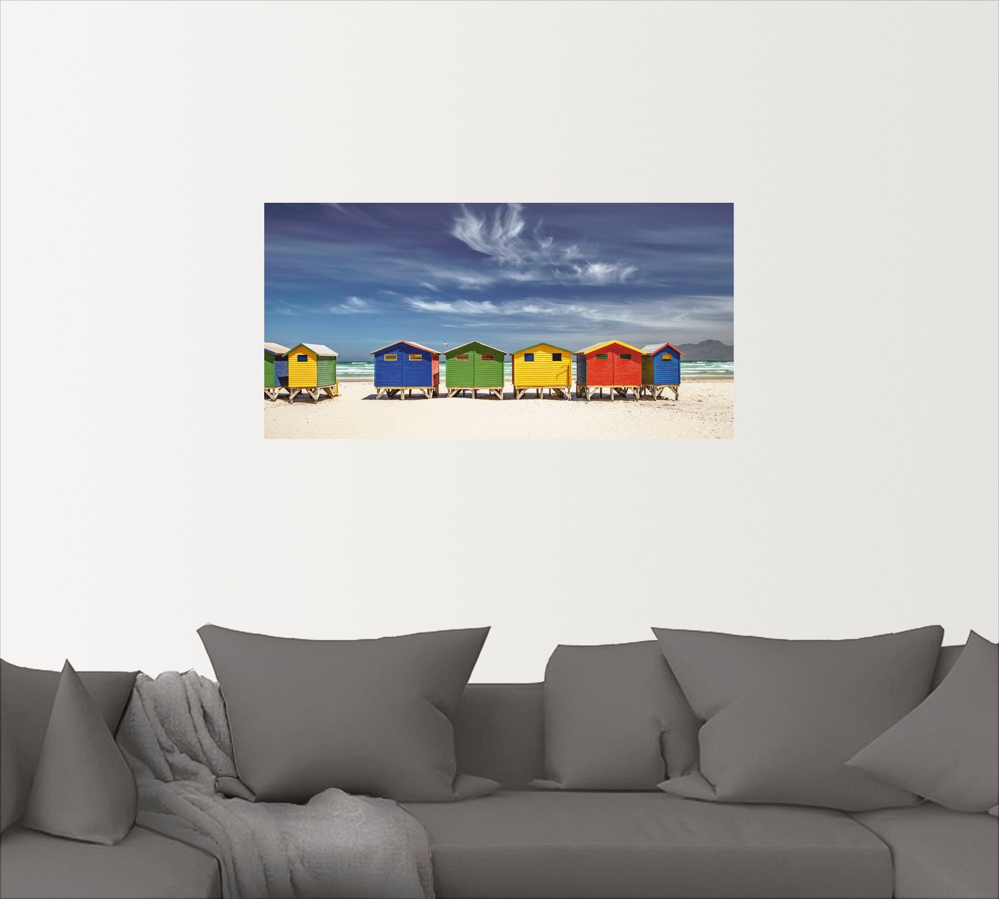 Artland Wandbild »Bunte Strandhäuser bei Kapstadt«, Strandbilder, (1 St.), als Alubild, Outdoorbild, Leinwandbild, Poster, Wandaufkleber