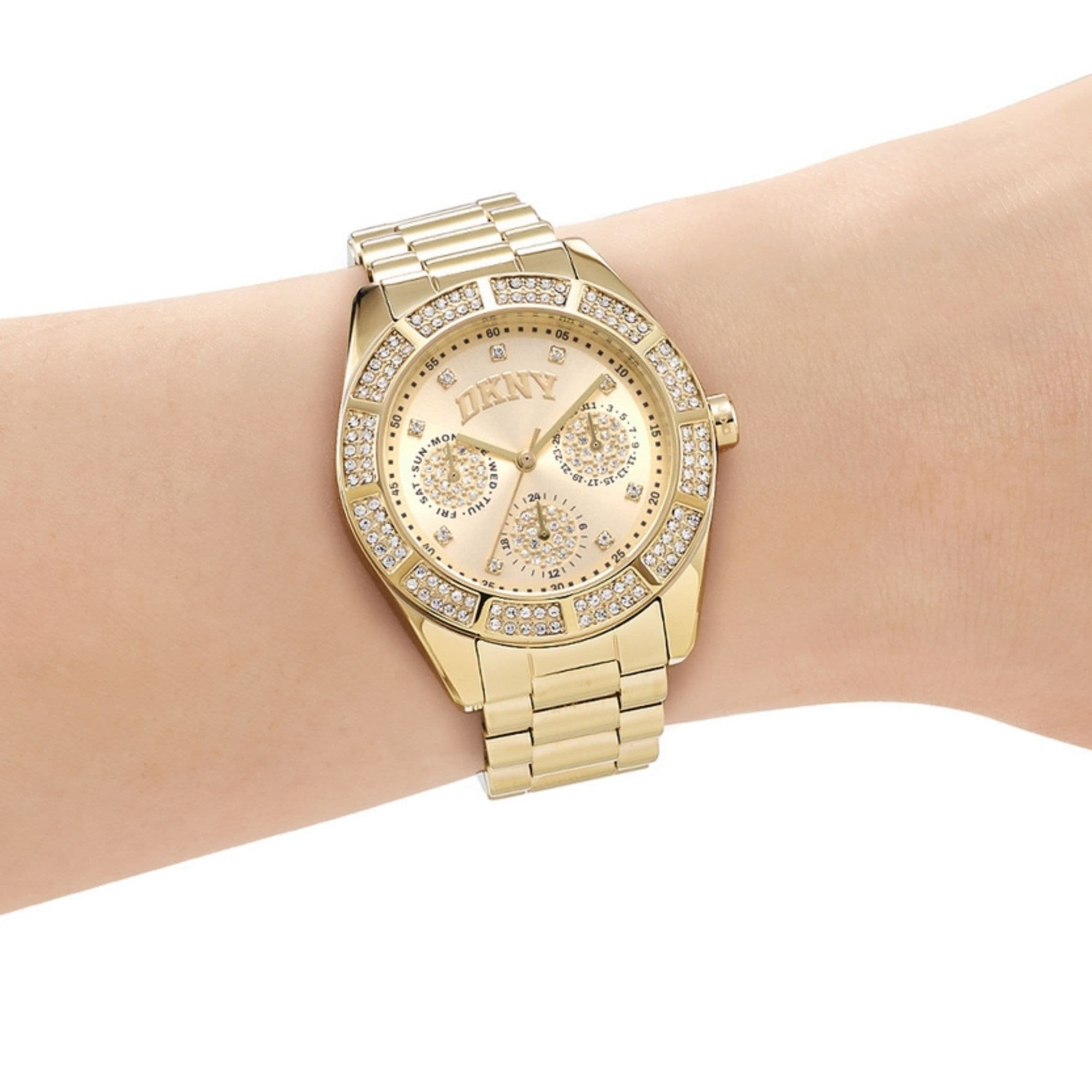DKNY Quarzuhr »Mulit Function Watch« Armbanduhr, Damenuhr, Edelstahlarmband, analog, Tag