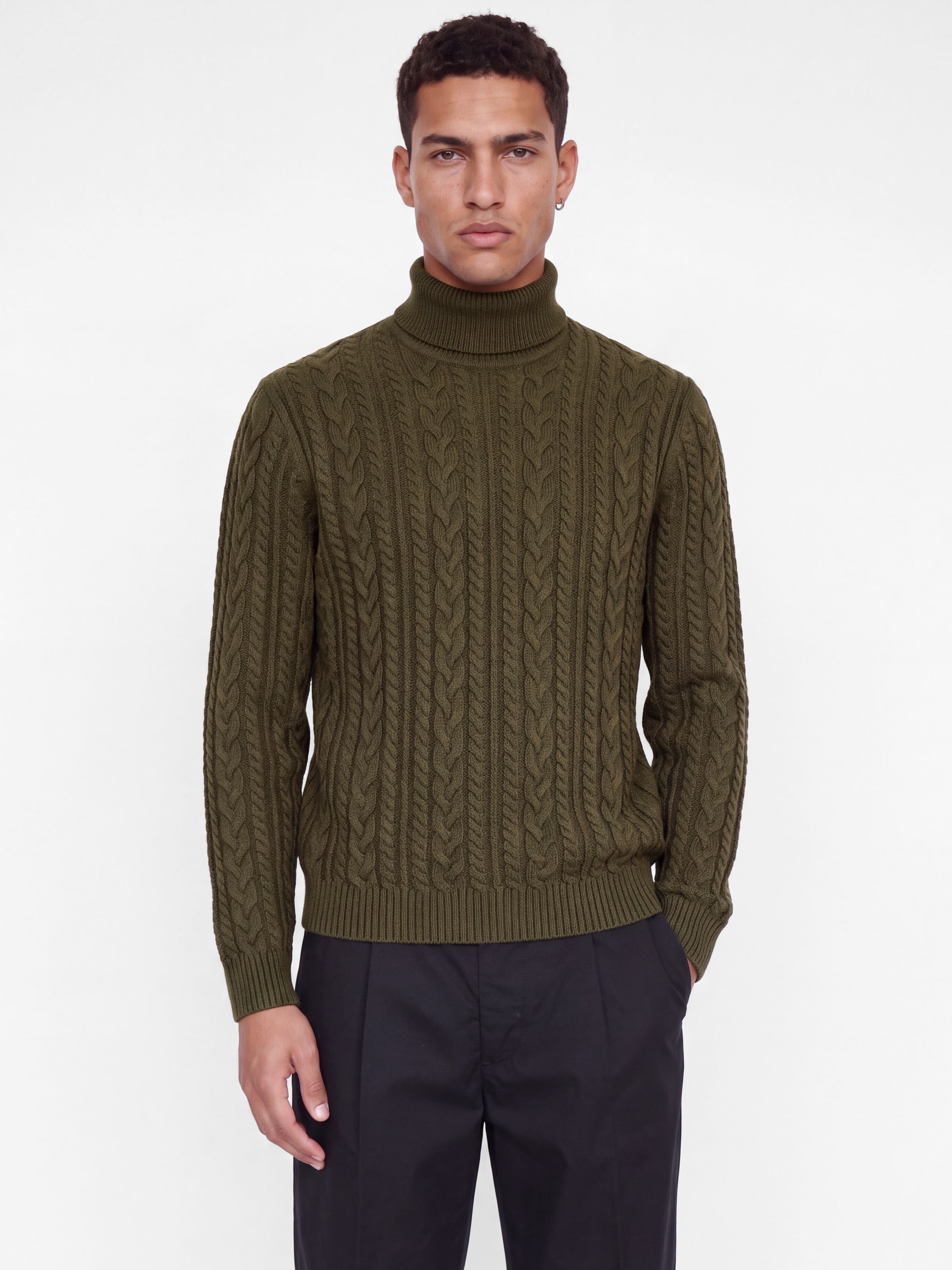 Jack & Jones Rollkragenpullover »JPRBLUCALLUM CABLE KNIT ROLL NECK« Materialmix, regular fit