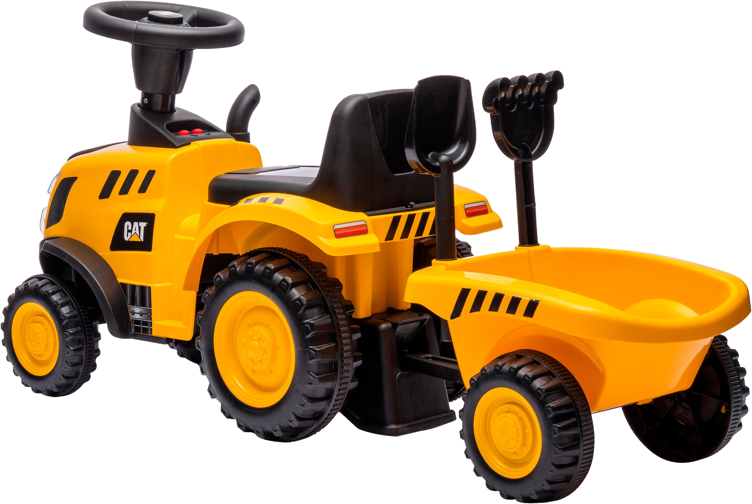 Jamara Rutscher »Caterpillar Traktor mit Anhänger 2in1, gelb« mit Licht- und Soundeffekten sowie Hupe