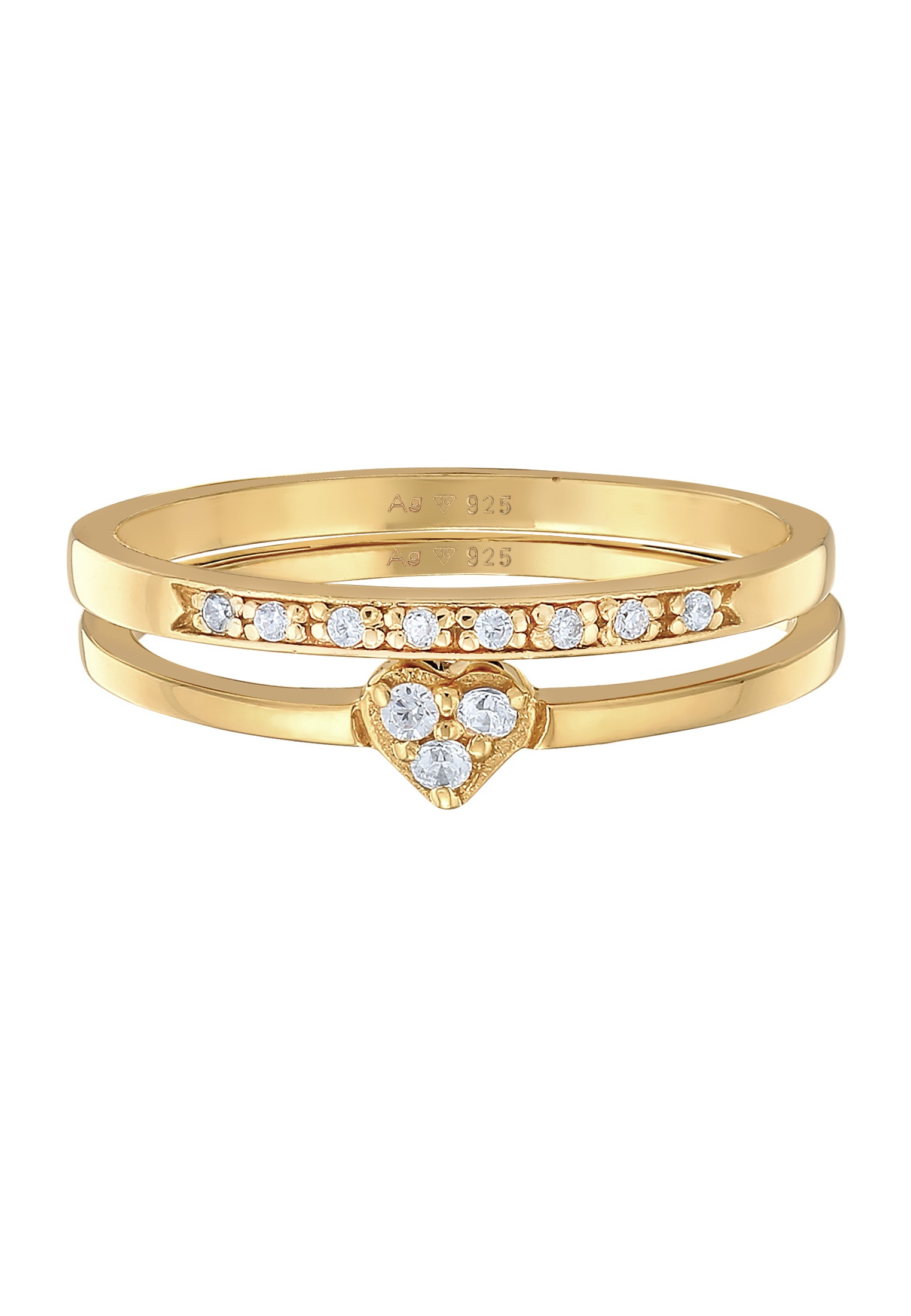 Elli Ring-Set »Ring Herz Memoire Zirkonia 2er Set 925 Silber«