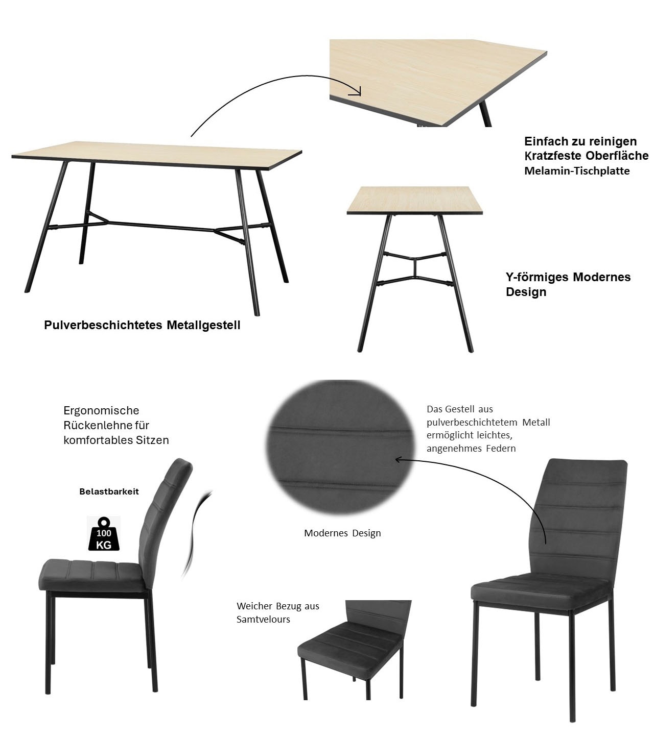 INOSIGN Essgruppe »CANNINGTONEG«, (Esszimmer, Essgruppe, Sitzgruppe TOPSELLER!), Metall Gestell, Tischplatte MDF mit Melaminbeschichtung