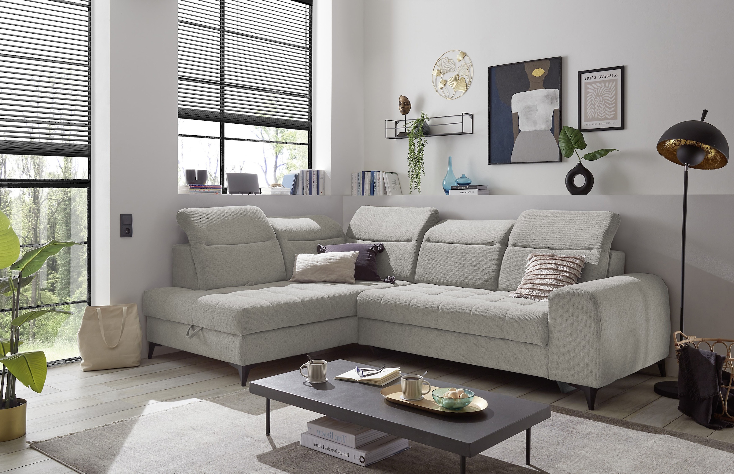 ED EXCITING DESIGN Ecksofa »Rockdale L-Form mit Bettfunktion, Bettkasten« Kopfteilverstellung, Sitztiefenverstellung & USB-Port