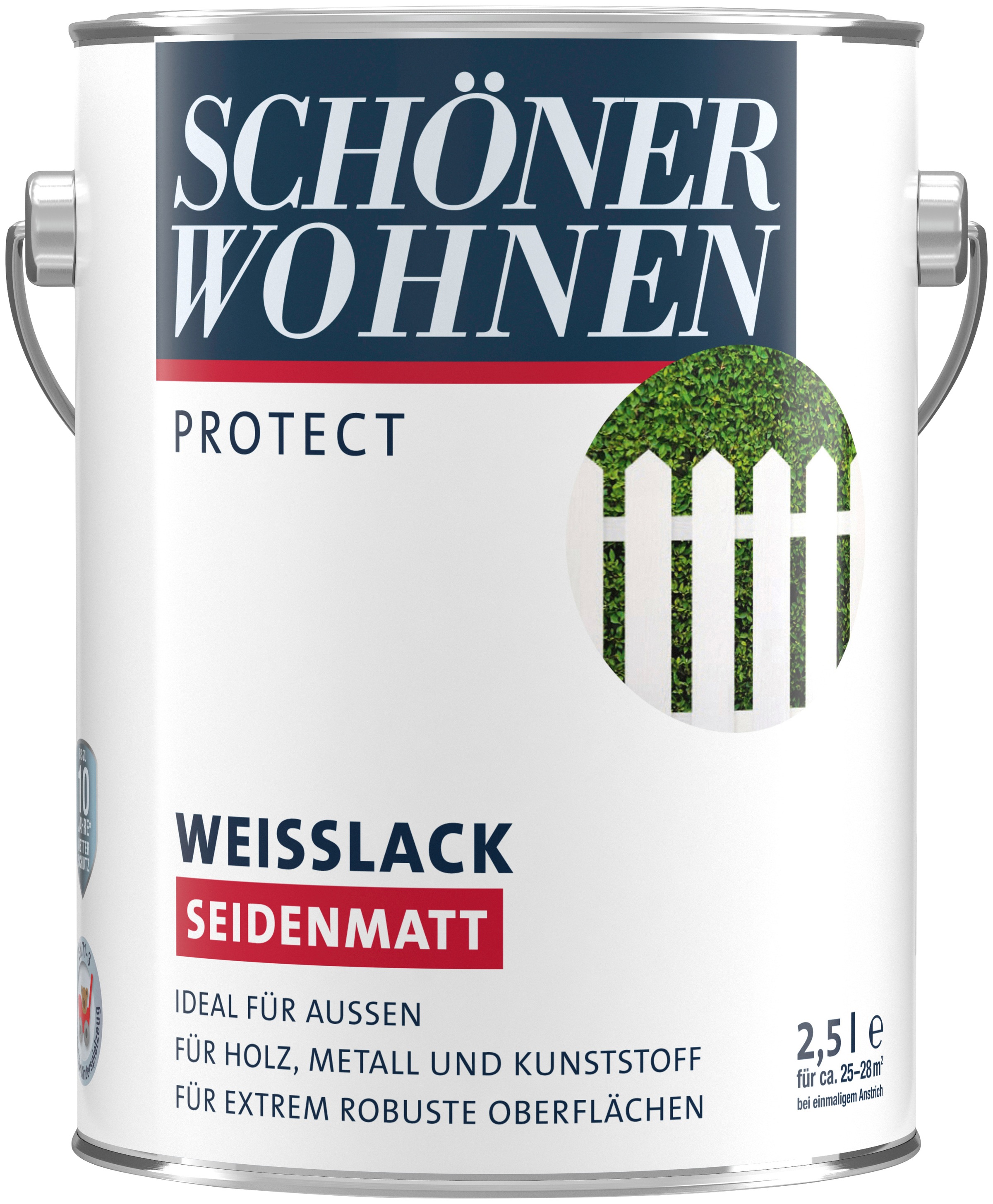 SCHÖNER WOHNEN FARBE Lack »Protect Weisslack«, 2,5 Liter, weiß, ideal für außen, seidenmatt