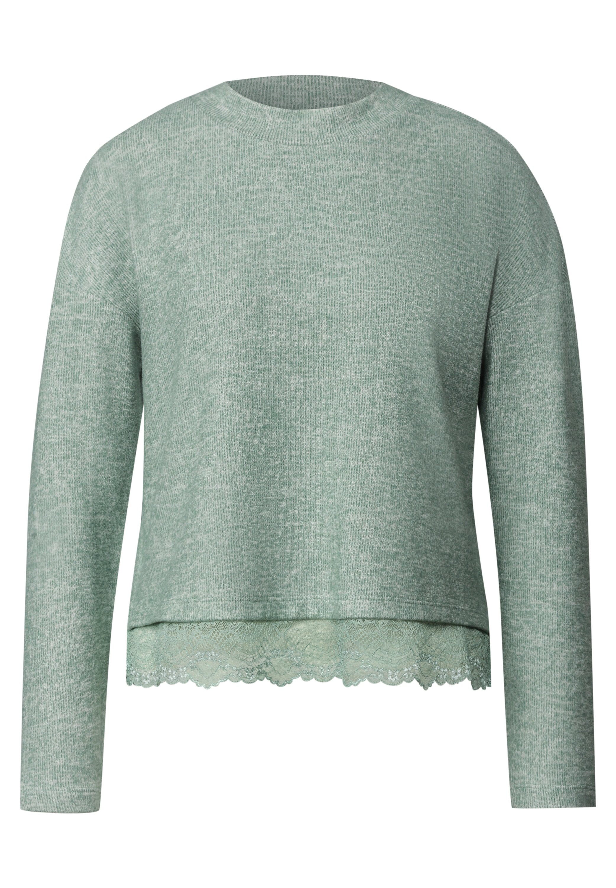 STREET ONE Strickpullover Spitzenbesatz am Saum / Melange-Look