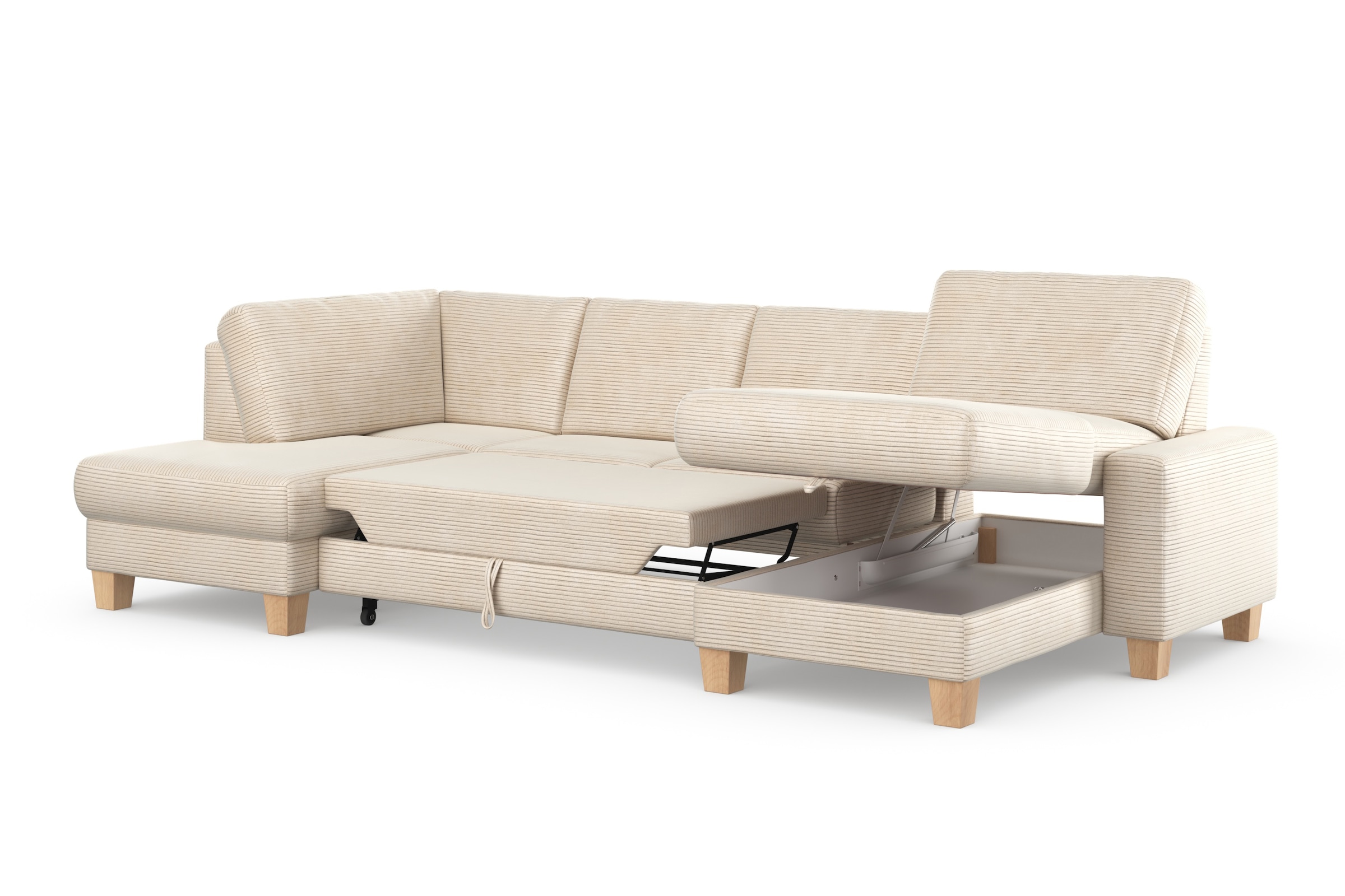 Home affaire Wohnlandschaft »Summer U-Form«, mit oder ohne Bettfunktion und Bettkasten, Cord-Bezug