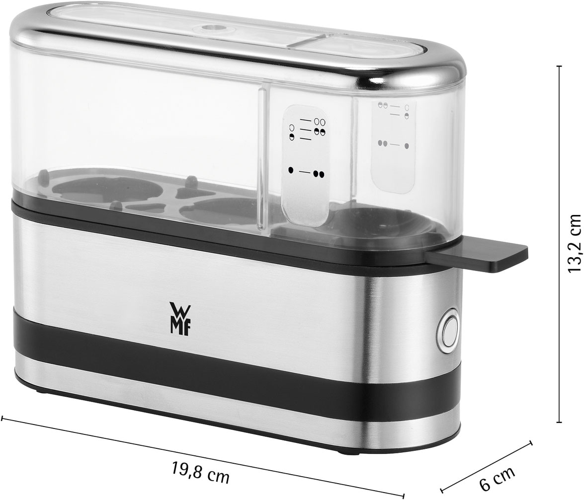 WMF Eierkocher »KÜCHENminis® 2-Eier-Kocher, integrierter Wasserdosierer und Eipick« für 2 Stk. Eier 250 W hochwertiges Chromargan und langlebiges Tritan, Grifffläche
