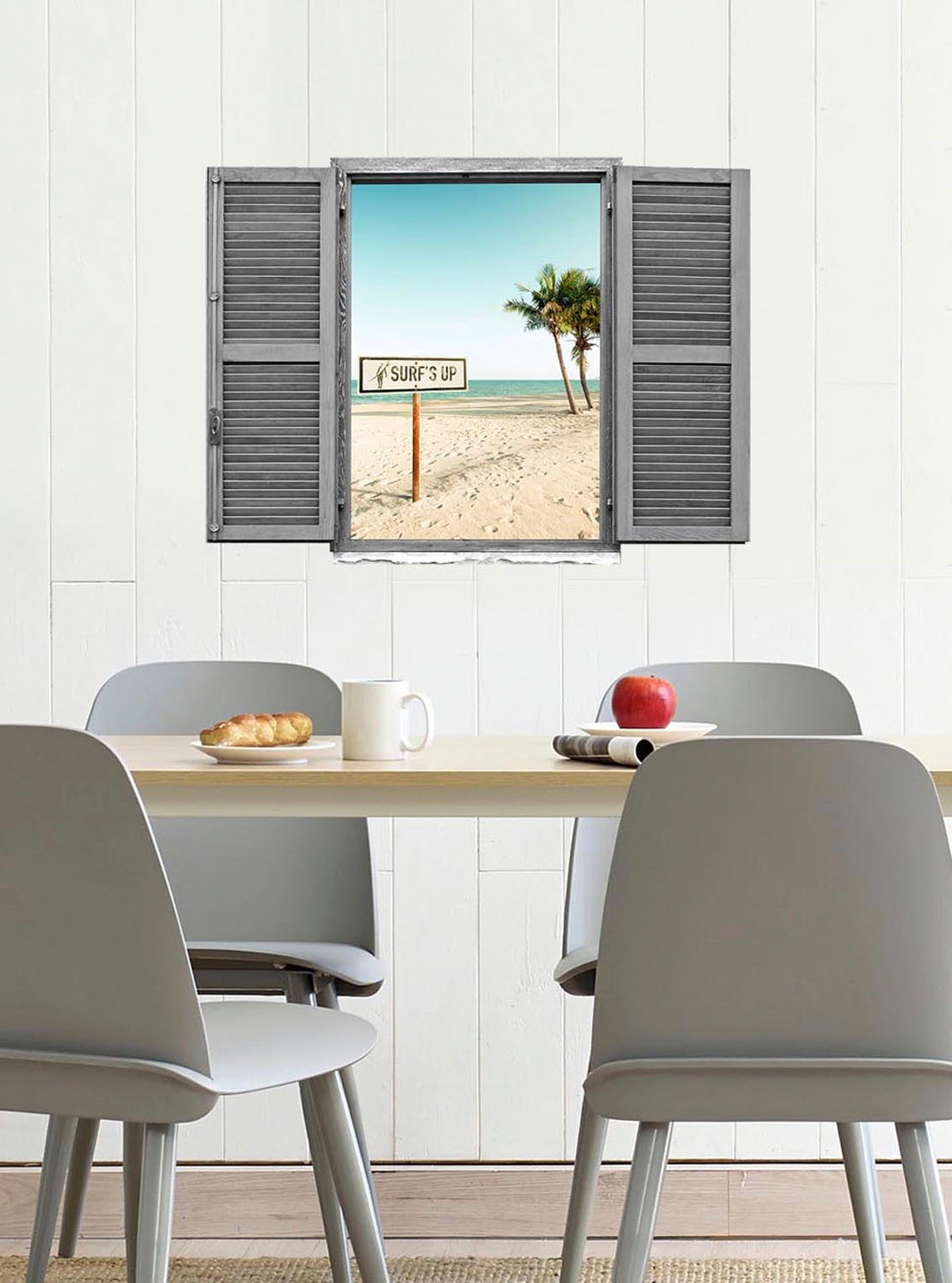 queence Wandtattoo »Palmenstrand«, (1 St.), Wandsticker, Wandbild, selbstklebend, 3D, Fenster