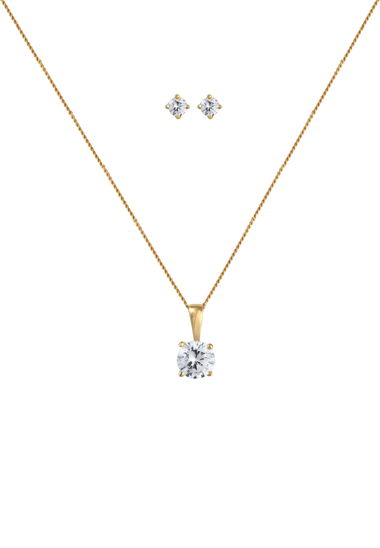 Elli Premium Ohrring und Ketten Set »Schmuckset Zirkonia 585 Gelbgold«