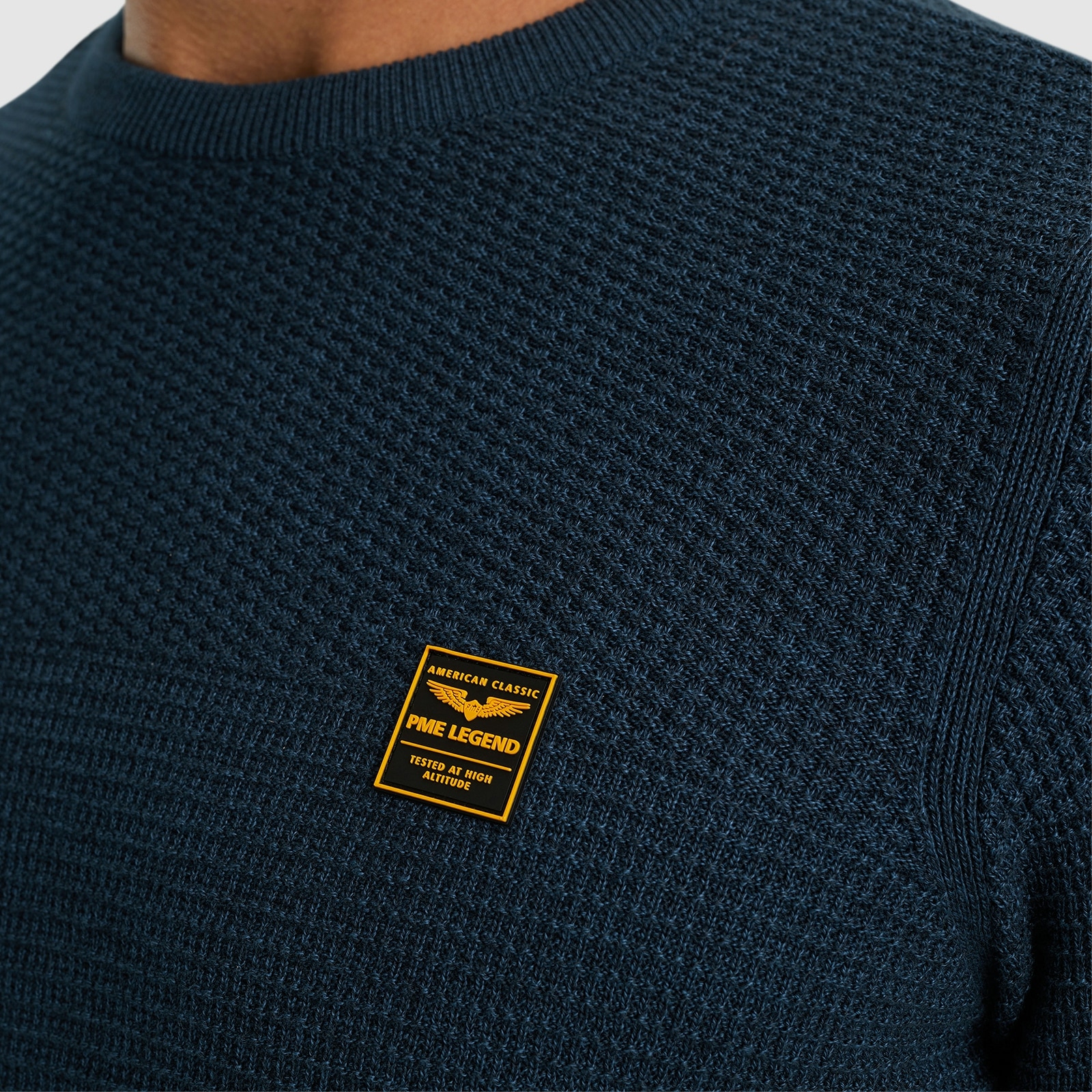 PME LEGEND Rundhalspullover »Crewneck collar cotton mouline« mit Logostickerei