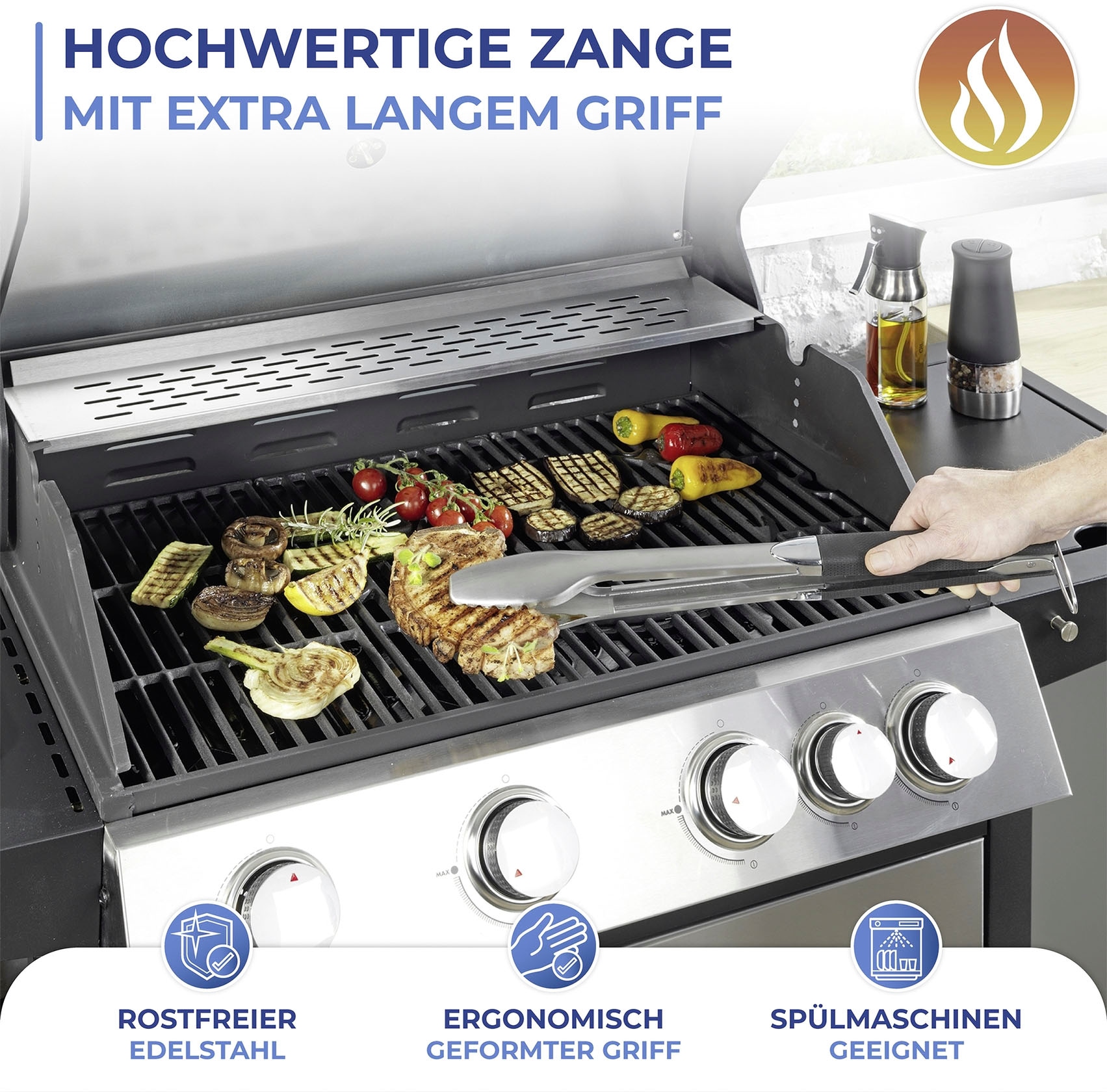 Maximex Grillzange »BBQ«, extra lang, temperaturbeständig, Edelstahl