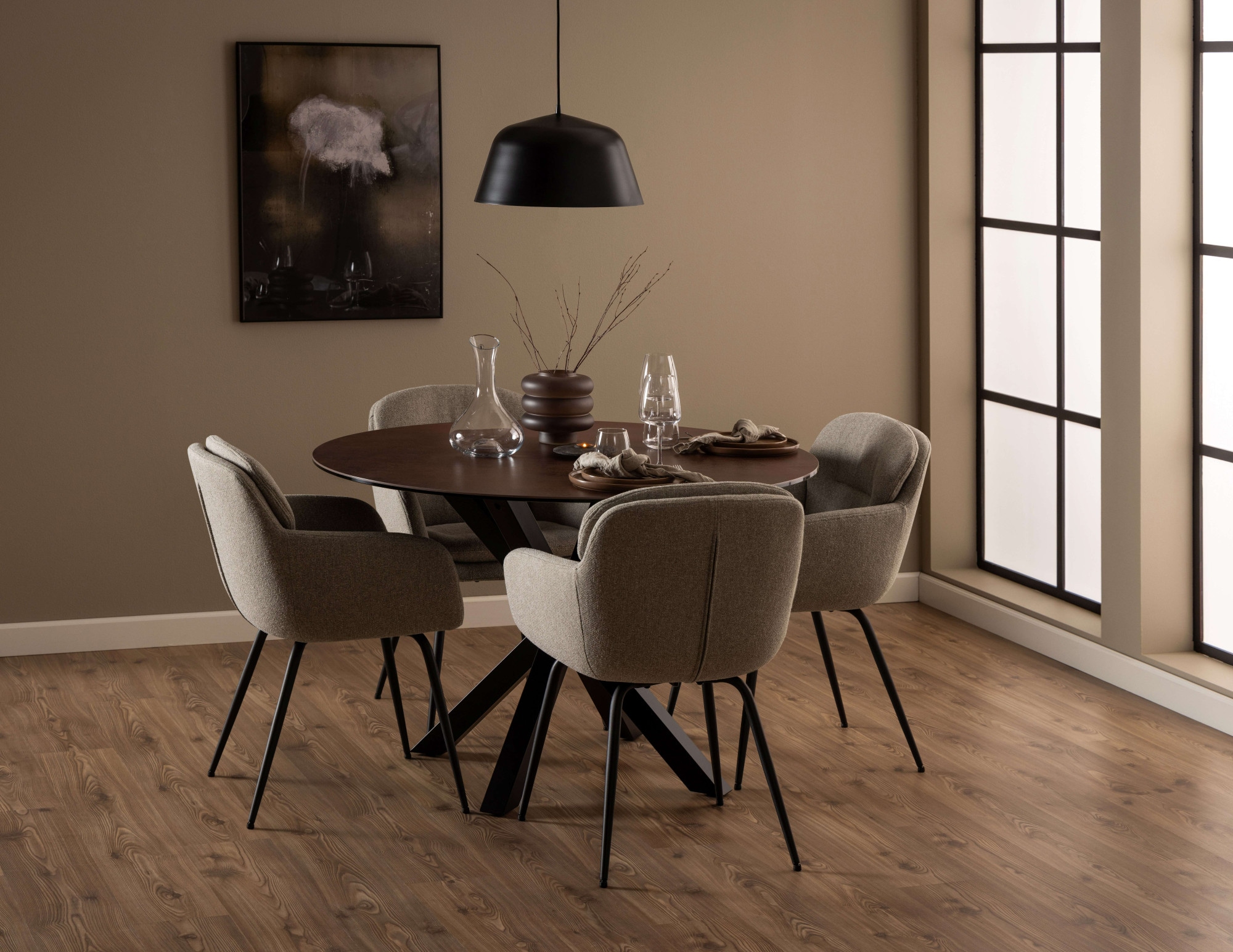 ACTONA GROUP Esszimmerstuhl »Dora«, Esszimmerstuhl mit Armlehne, Alea Beige, Gestell matt schwarz